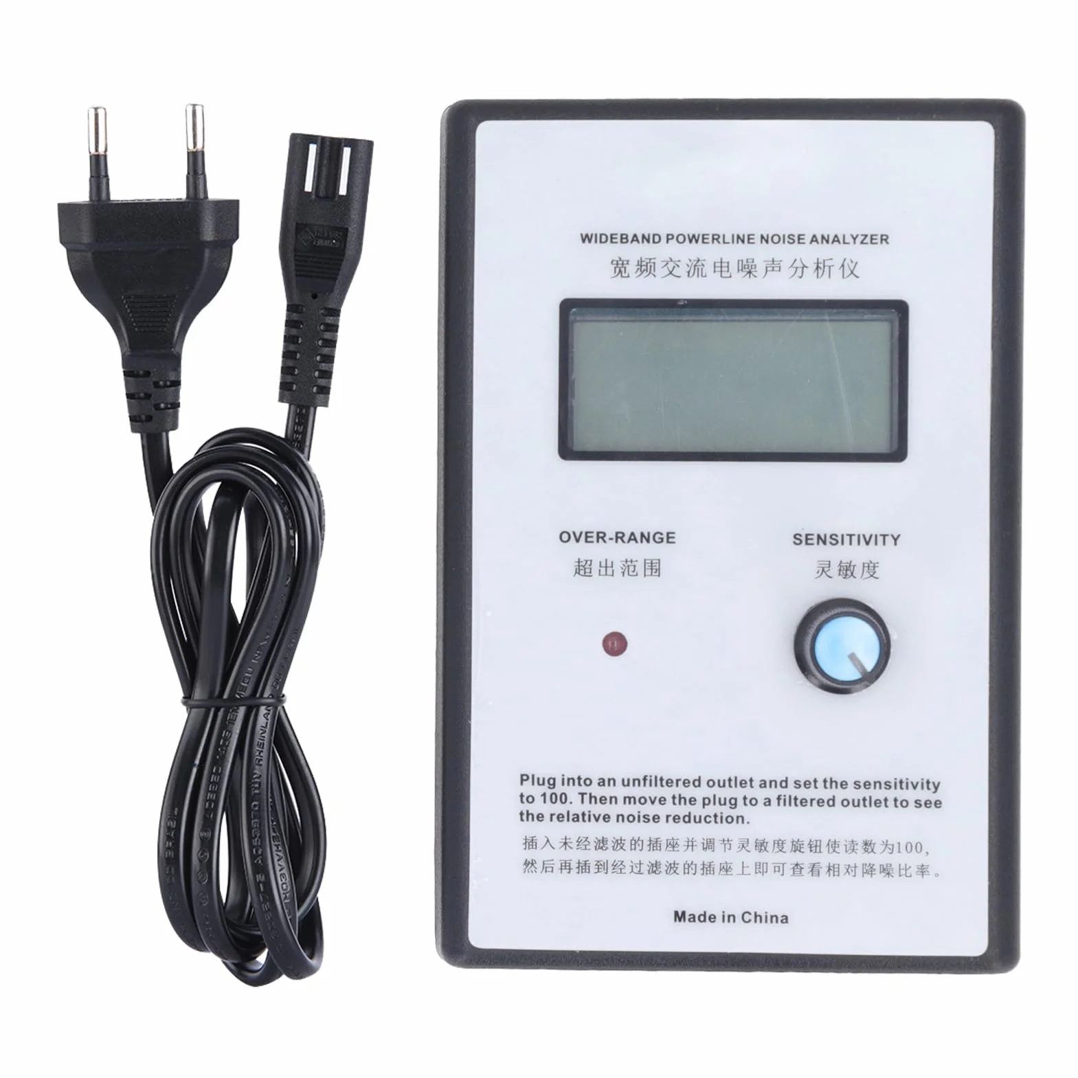 Analizator szumów w sieci miernik tętnienia wyświetlacz cyfrowy LCD Tester szumów Powerline szerokopasmowy analizator szumów AC EMI (wtyczka UE