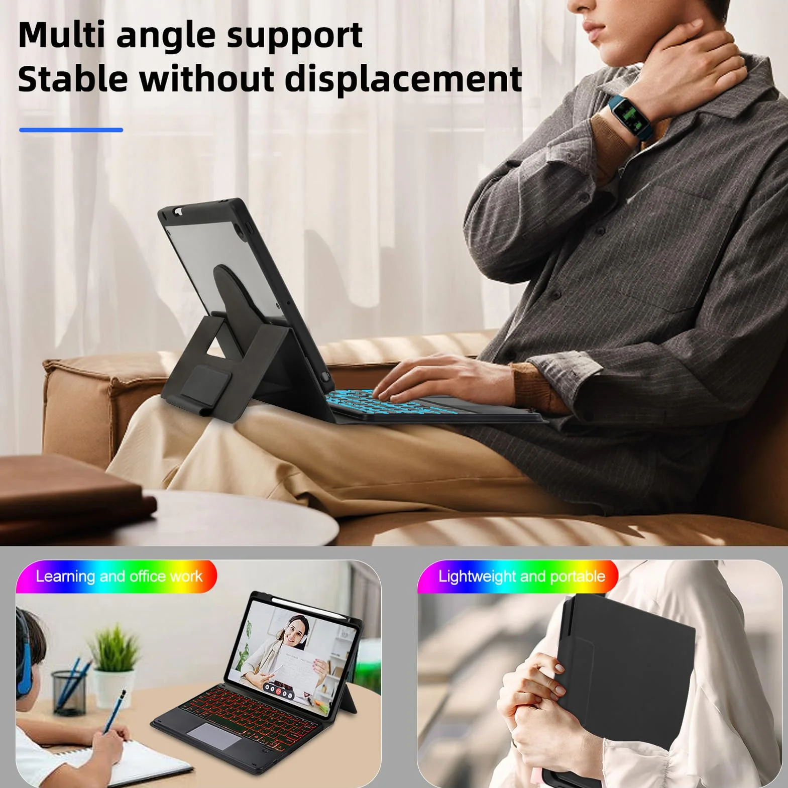 Etui na klawiaturę do Tabletu iOS Air 4 5 6 2024, Bezprzewodowa Bluetooth z Gładzikiem, Skórzana Obudowa