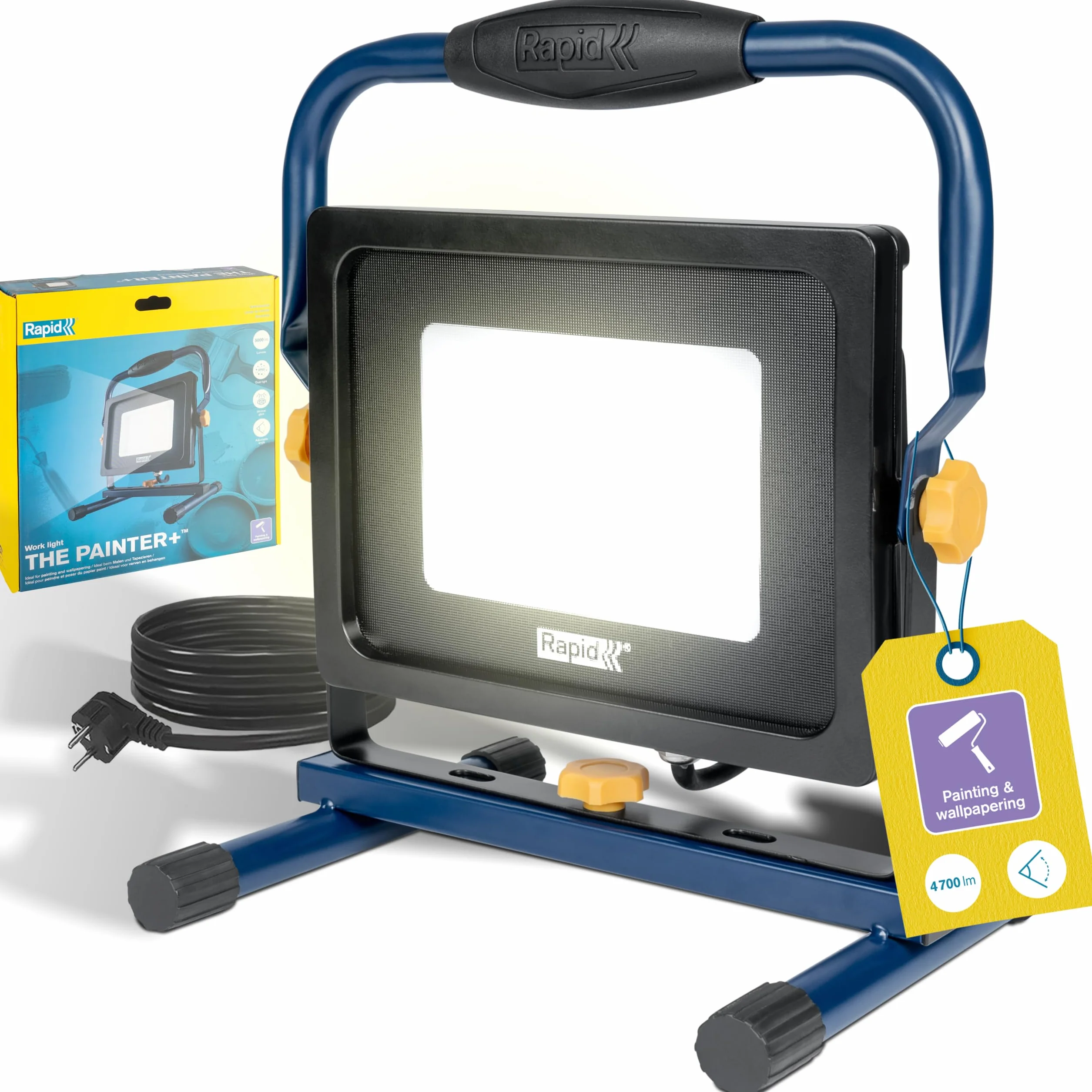 Lampa robocza LED Rapid Painter+, Jasność 5000 Lumenów, Regulowany Kącie Światła do Malowania i Remontów, Antyodblaskowa, Moc 50W, Reflektor IP65 i Temperatura Barwy 6000K, Przewód 2,5m (5001730)