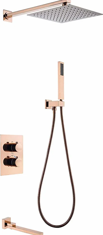Wbudowana bateria prysznicowa z termostatem, bateria prysznicowa w kolorze różowego złota, system miksera, 20-25 cm, deszcz, bateria umywalkowa, zestaw ciepłej i zimnej wody z Sh