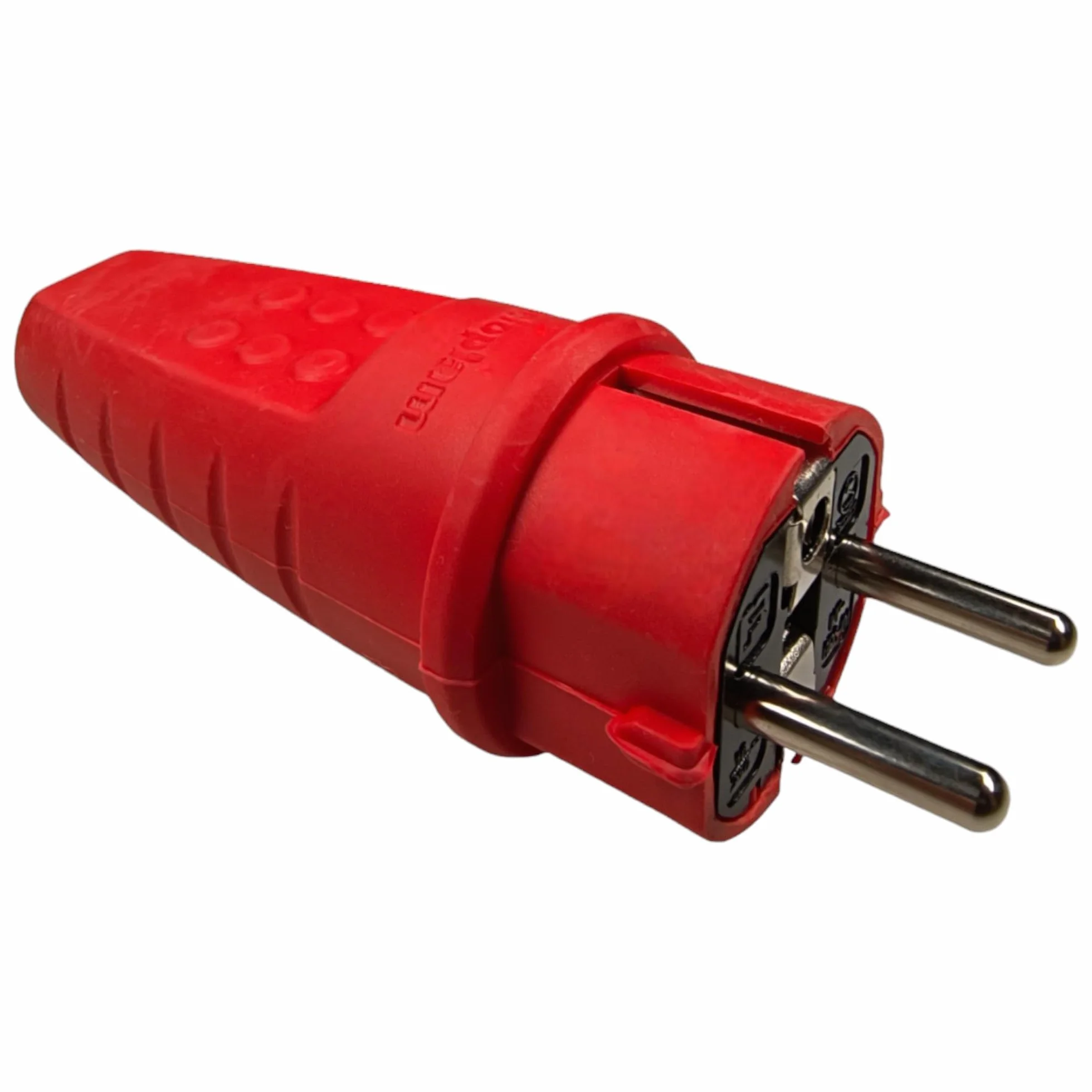 Gumowa wtyczka zewnętrzna, 230 V, 16 A, IP44, kabel burzowy do maks. 2,5 mm², odporna na pęknięcia, wodoszczelna, z zestykiem ochronnym z tulejką chroniącą przed zagięciem