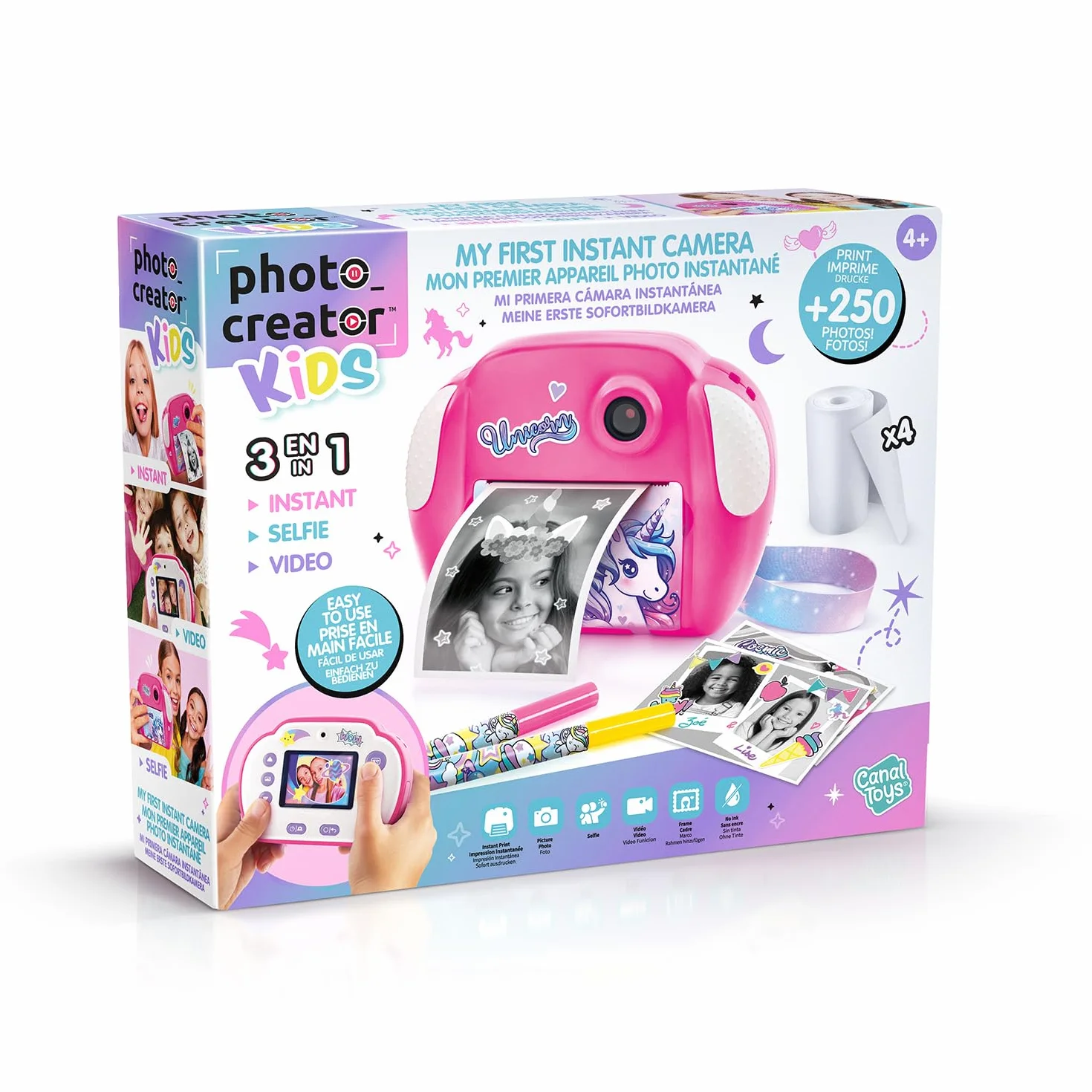 Canal Toys Aparat do natychmiastowego druku fotograficznego selfie wideo papier termiczny 250 zdjęć Wyświetlacz LCD CLK 013 różowy