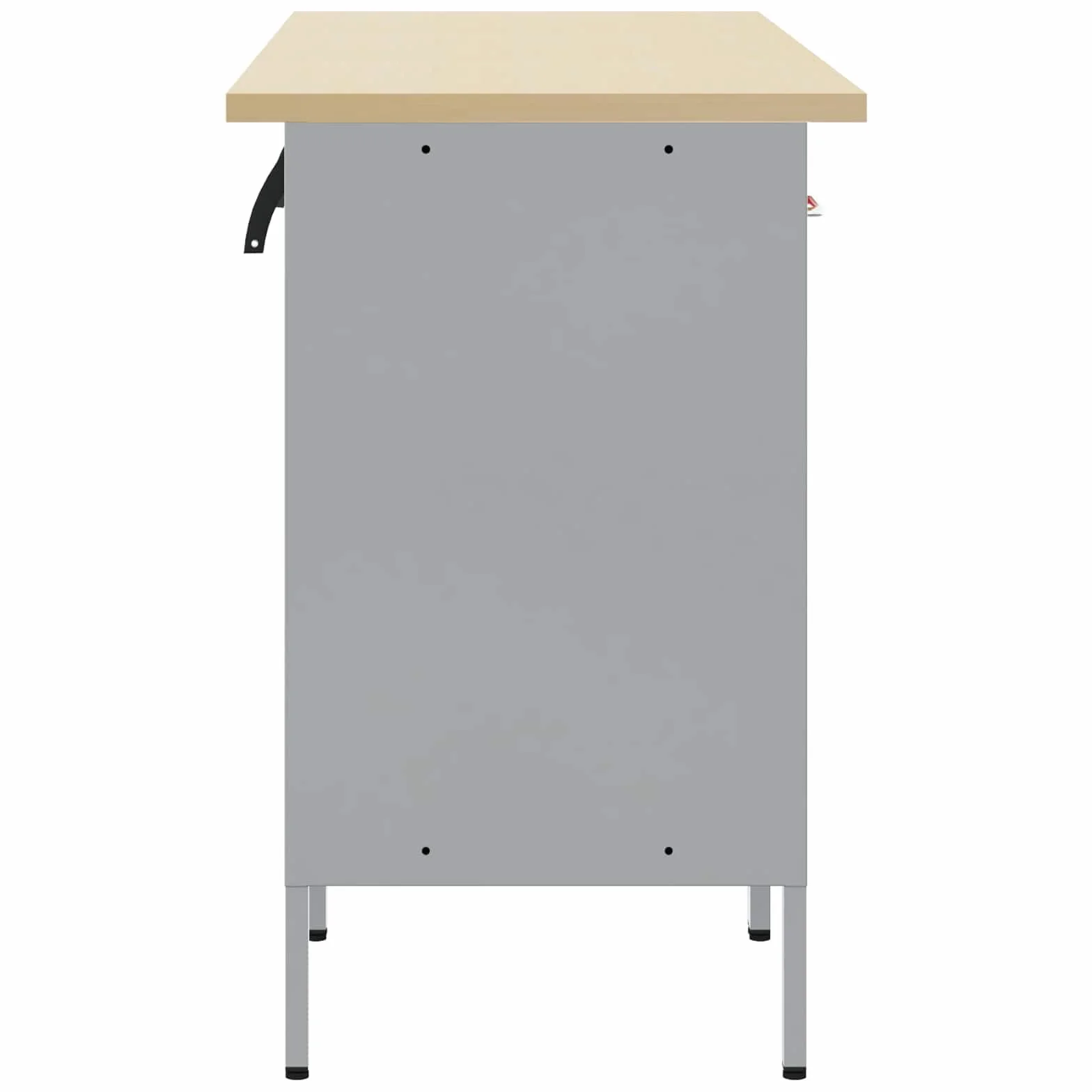 Zestaw szafek roboczych z szufladami i zamkiem ze stali malowanej proszkowo i materiału drewnopochodnego, 255 x 55 x 85 cm, 5-częściowy, czerwono-szary, do warsztatu, garażu, wózka