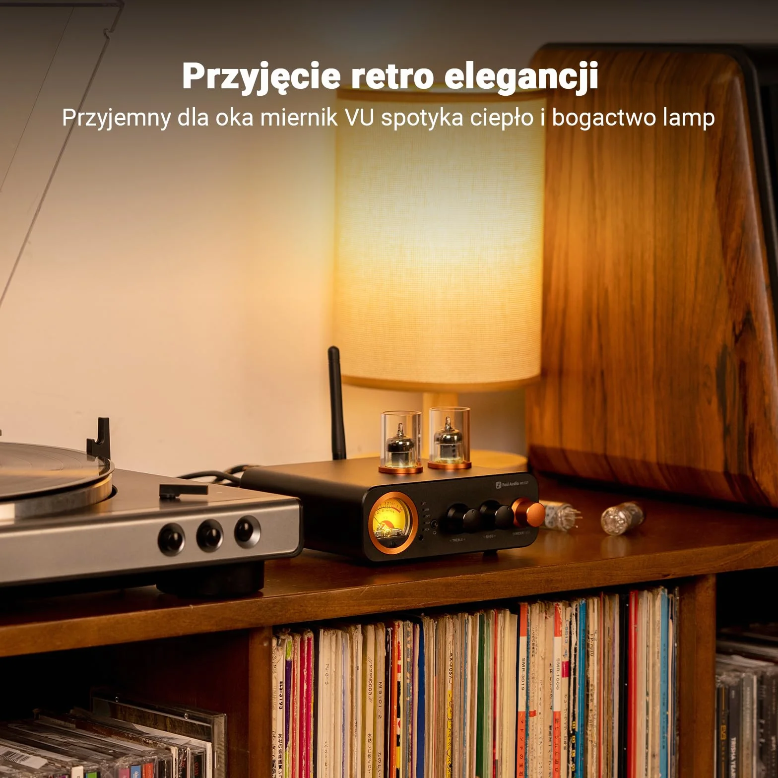 Fosi Audio MC331 Zintegrowany Wzmacniacz lampowy z DAC, 2-kanałowy wzmacniacz mocy do głośników półkowych HiFi/słuchawek 3,5 mm, przedwzmacniacz z miernikiem VU w stylu vintage z Bluetooth