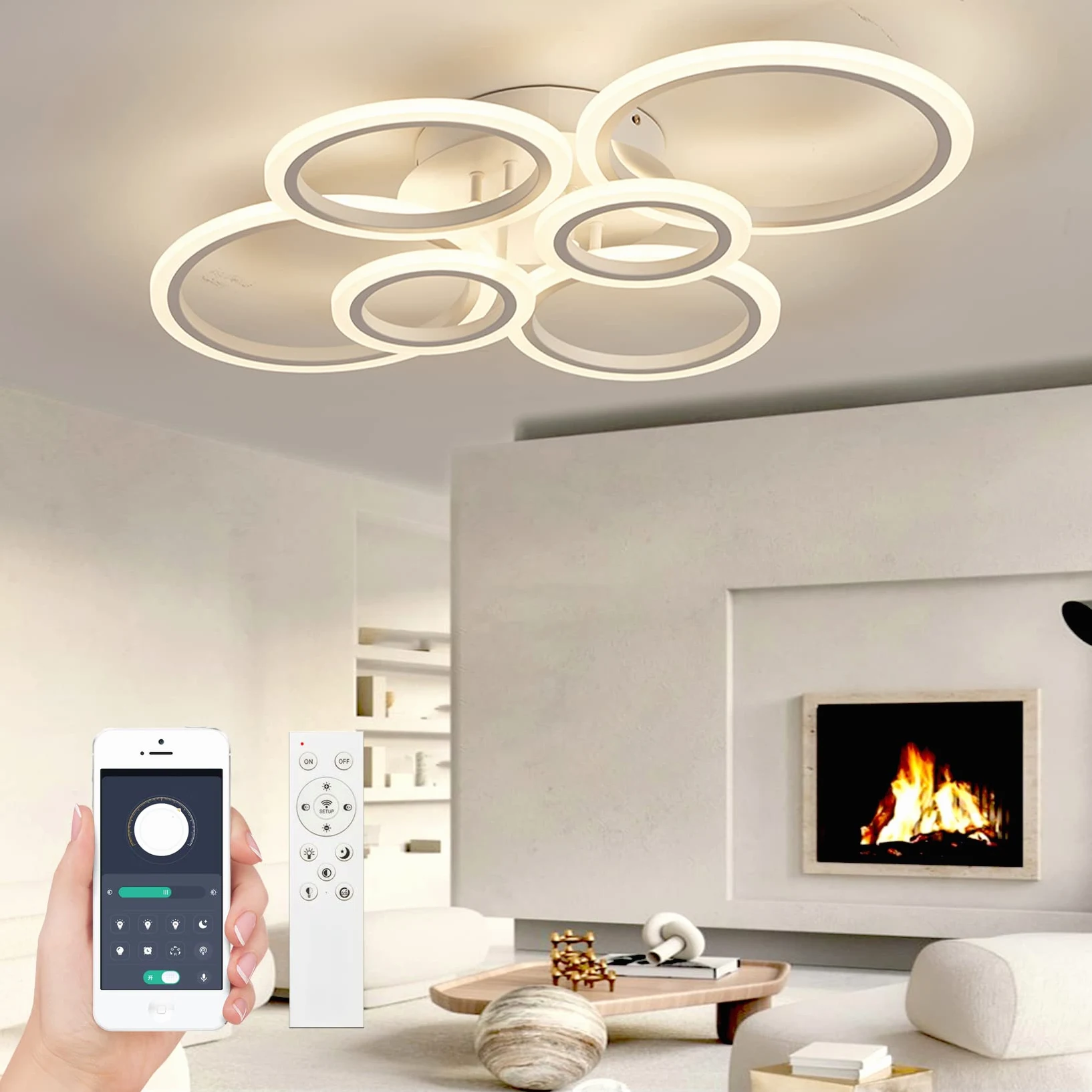 Nowoczesna lampa sufitowa z możliwością przyciemniania, szerokość 80 cm, biała lampa sufitowa 72 W, 6400 lm, lampa sufitowa LED z pilotem do salonu, pokoju dziecięcego, sypialni, kuchni, przedpokoju