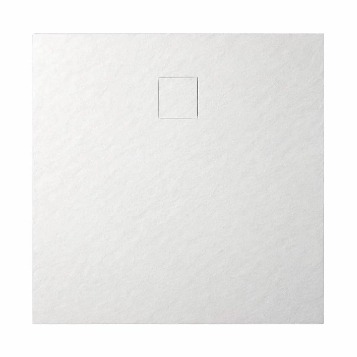 AQUAUNO Brodzik prysznicowy 90 x 90 cm o wyglądzie kamienia, ultra płaski 2,6 cm – brodzik z kompozytu SMC, w zestawie syfon, odpływ 90 mm, czyszczenie od góry, biały