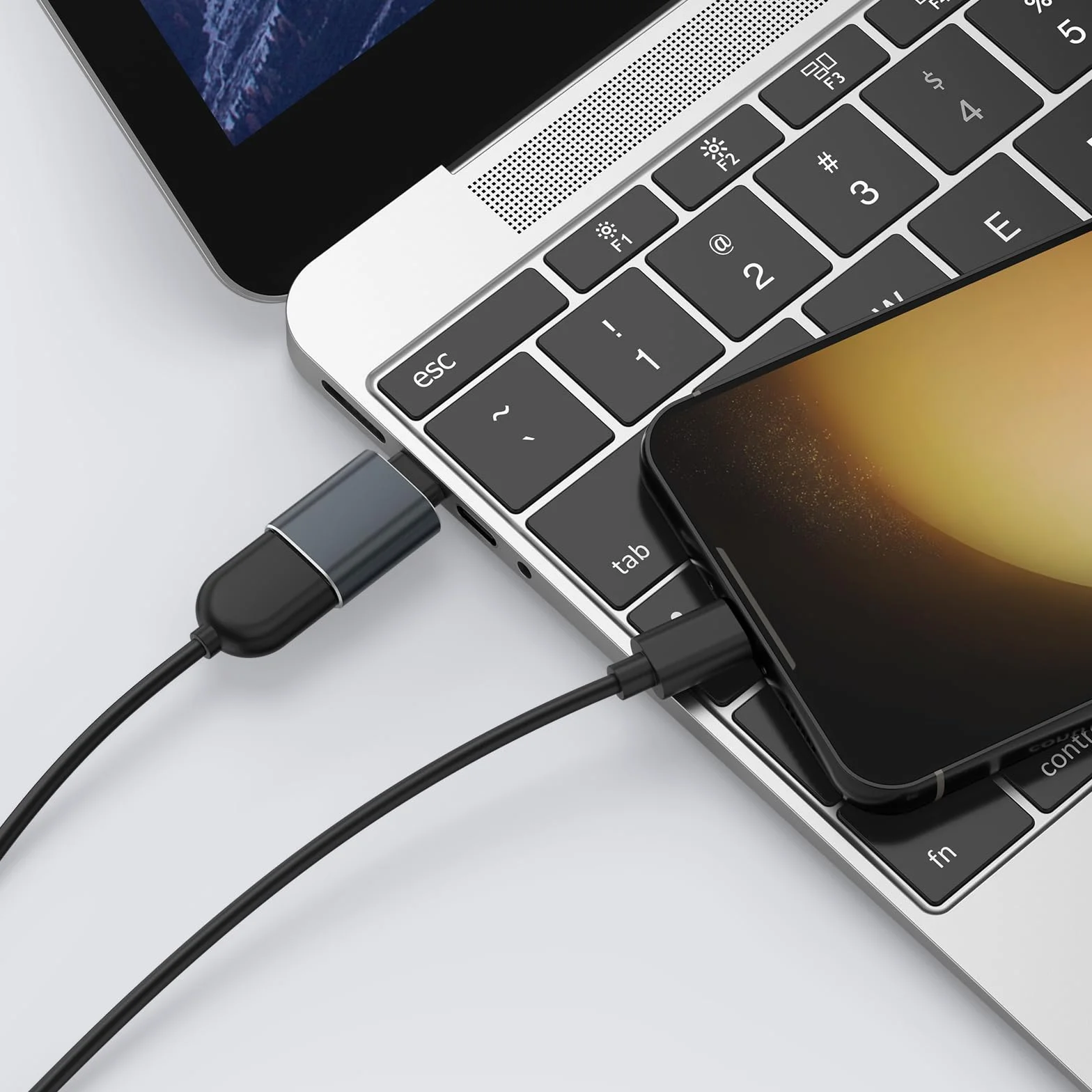Tobfit adapter USB C na USB 3.0 2 sztuki OTG do iPhone 16 15 serii MacBook Pro Samsung Galaxy S24 S25 szary