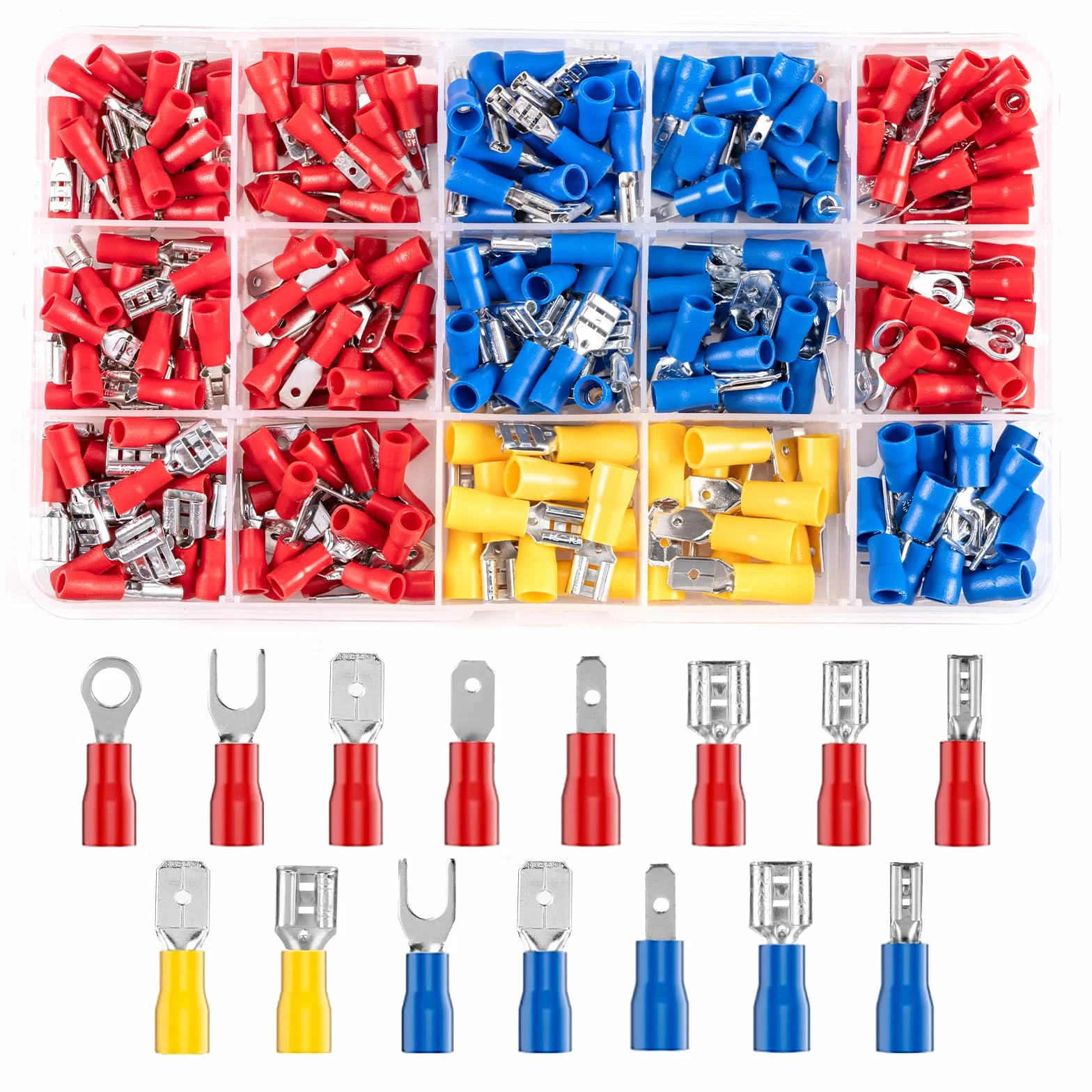 Zestaw końcówek kablowych, 280 sztuk końcówek kablowych 0,5 – 6,0 mm², końcówki kablowe, końcówki kablowe, złącza zaciskowe, tulejki płaskie