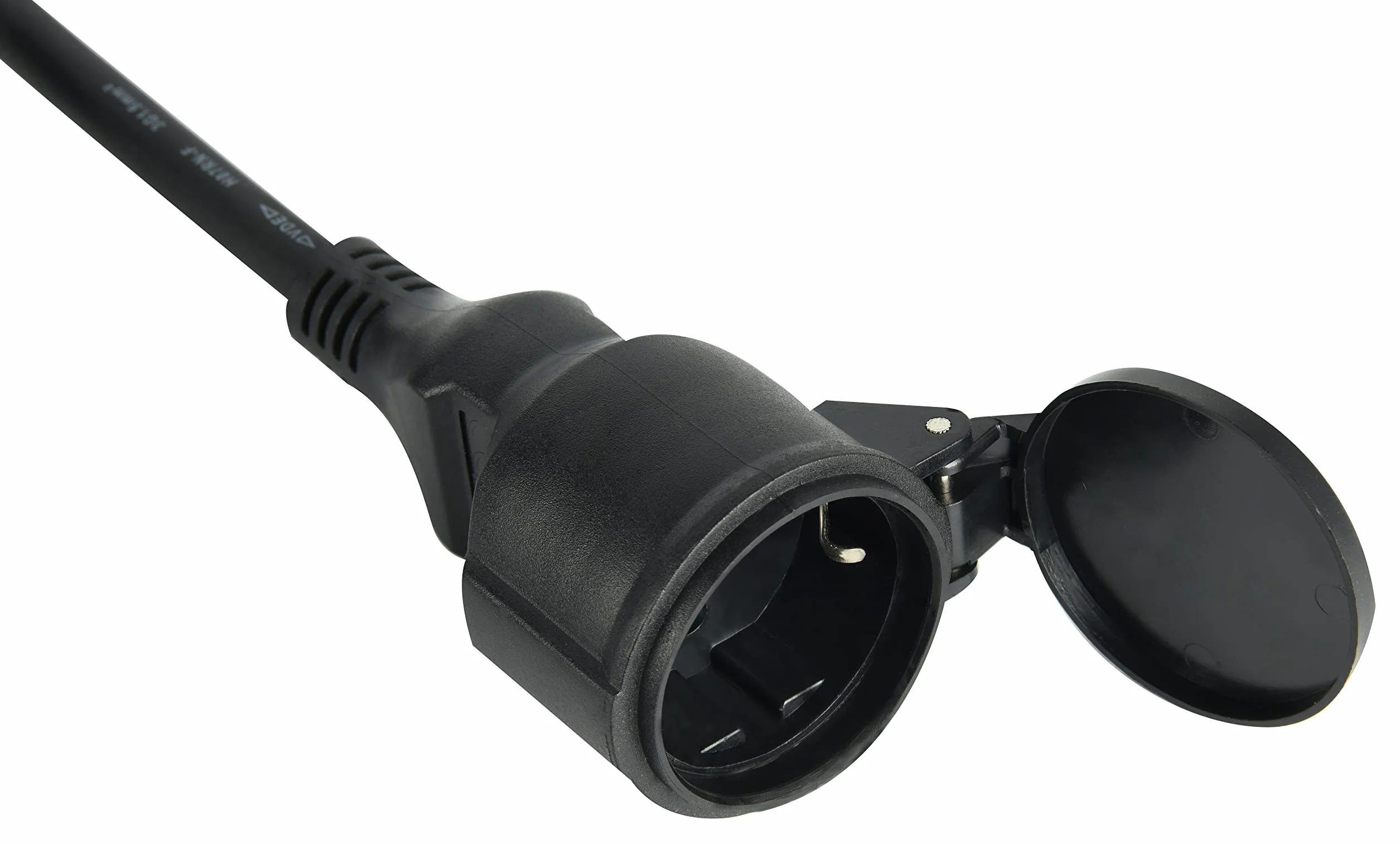 Electraline 46152 3-drożny przedłużacz przemysłowy z 2 gniazdami Schuko + 1 gniazdo przemysłowe CEE, wtyczka CEE, IP44, gumowy kabel H07RN-F 3G1,5 mm, długość 1,5 m, czarny