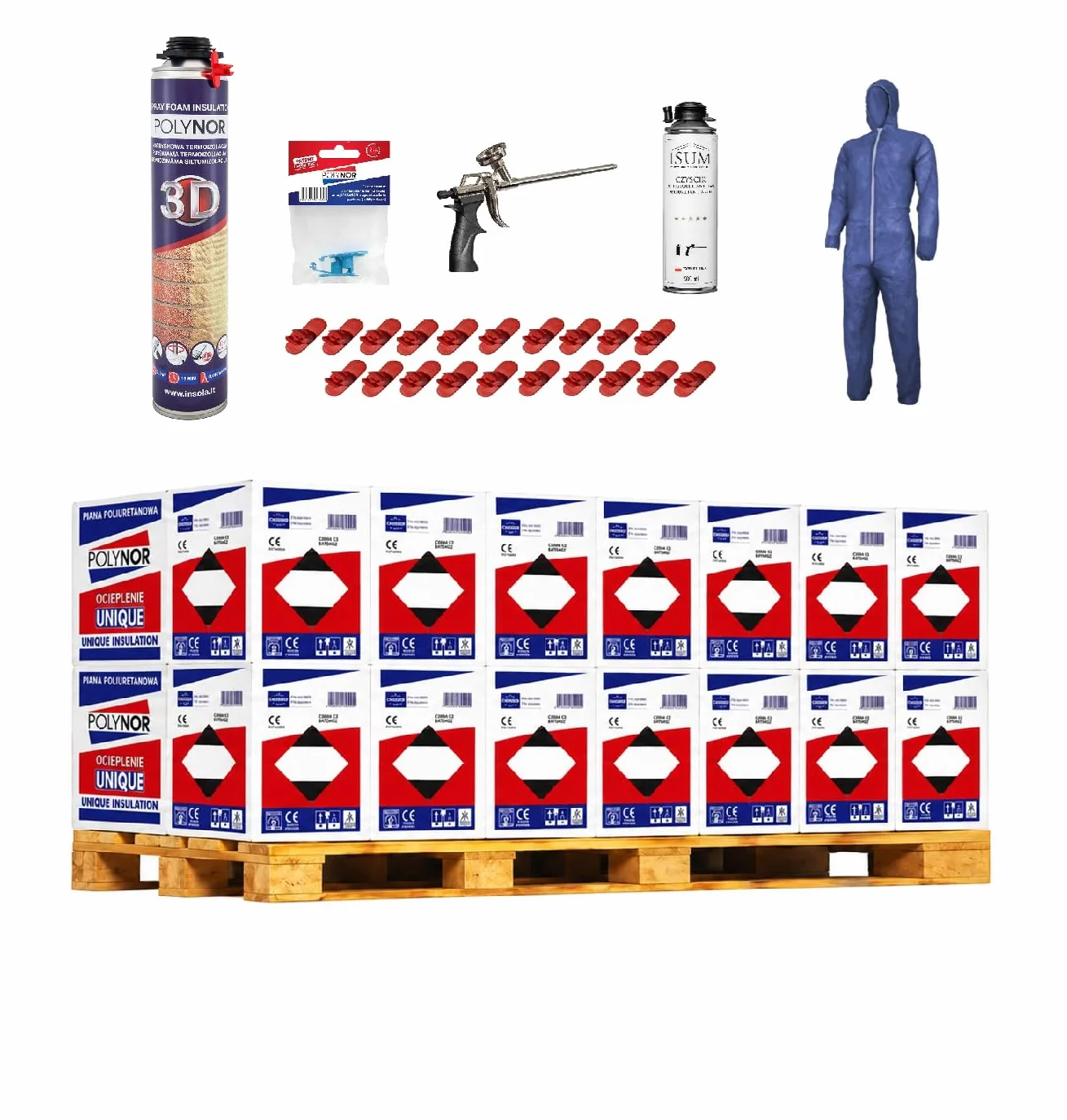 POLYNOR 3D Izolacja Cieplna PUR XXL - 850ml - 336 szt - Pistolet do piany | natryskowa izolacja termiczna, pianka montażowa, poliuretanowa, ociepleniowa, izolacja ścian, dachów, sufitów, rur, aerozol