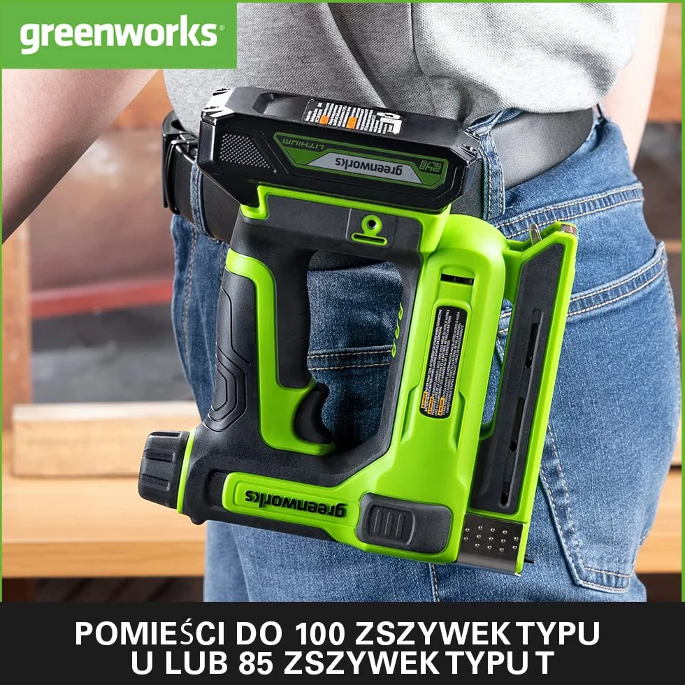 Greenworks G24CS10 Zszywacz Akumulatorowy, 60 szt./min do Zszywek Typu U 6-14 mm Lub Zszywek Typu T 15 mm, BEZ Baterii i Ładowarki 24V