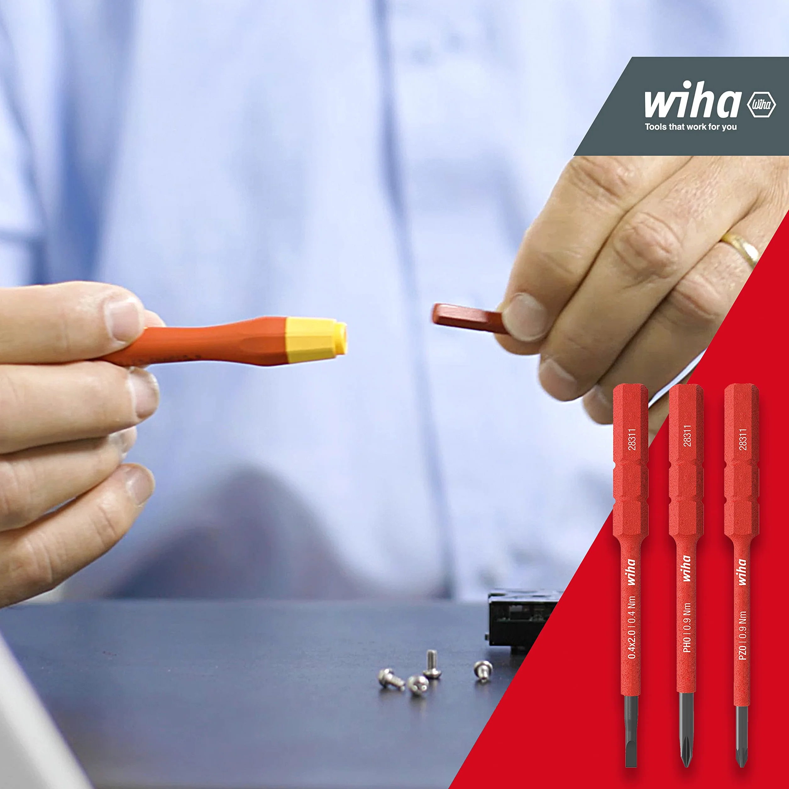 Zestaw wkrętak + 3 groty izolowane VDE 1000V dla elektryków PicoFinish WIHA