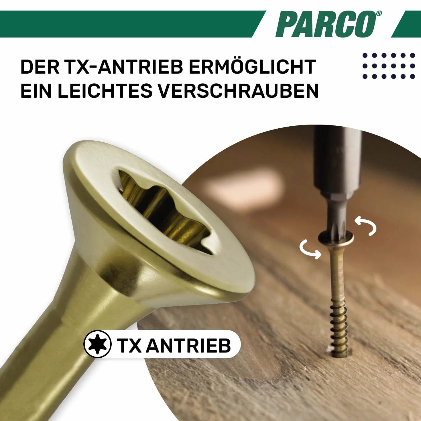 PARCO 10935x20 wkręty do płyt wiórowych z łbem stożkowym 3,5x20 mm, pełny gwint, ocynkowane na żółto, Torx, 1000 sztuk, 5 x 20 mm
