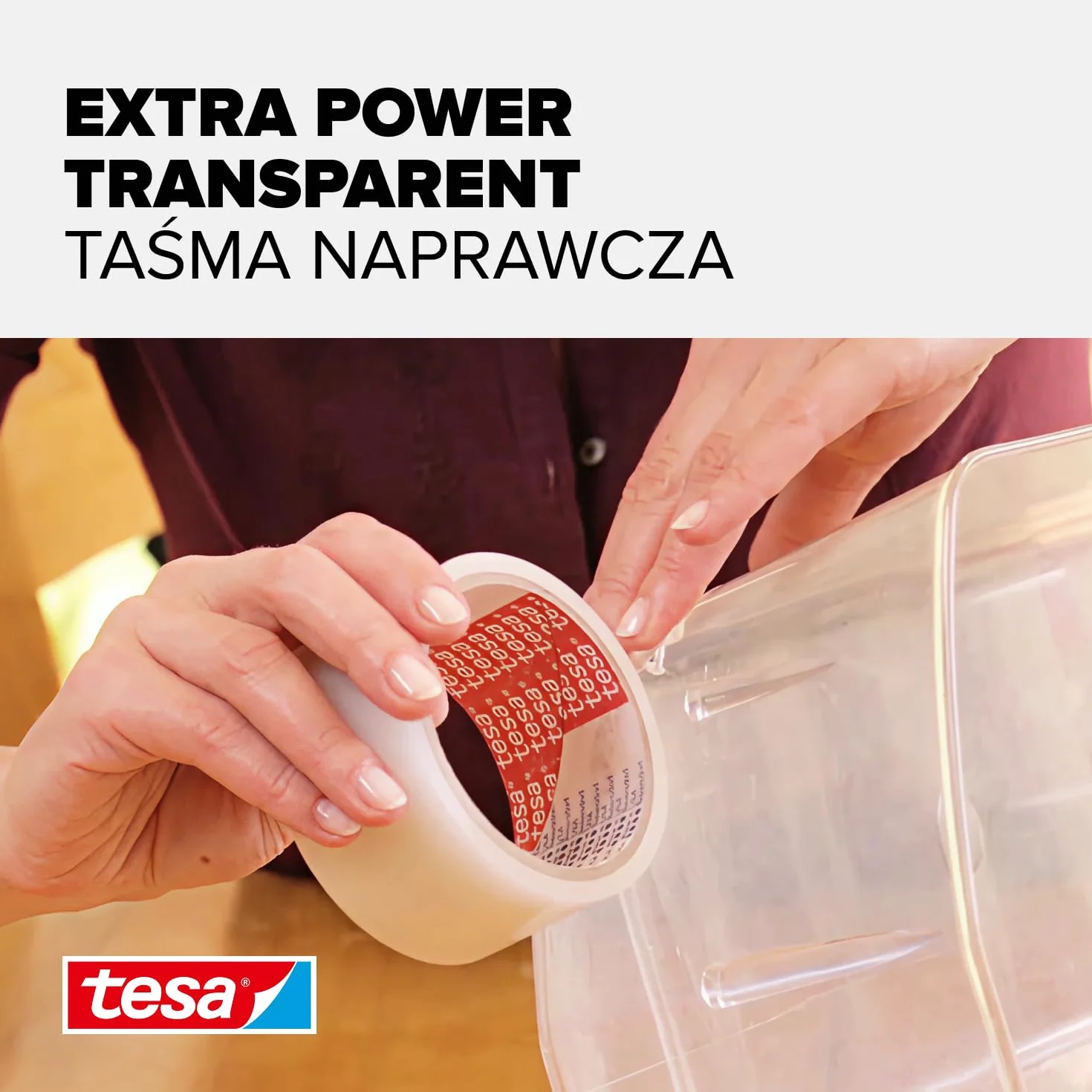 tesa Taśma naprawcza ekstra moc, przezroczysta, 10 m x 48 mm