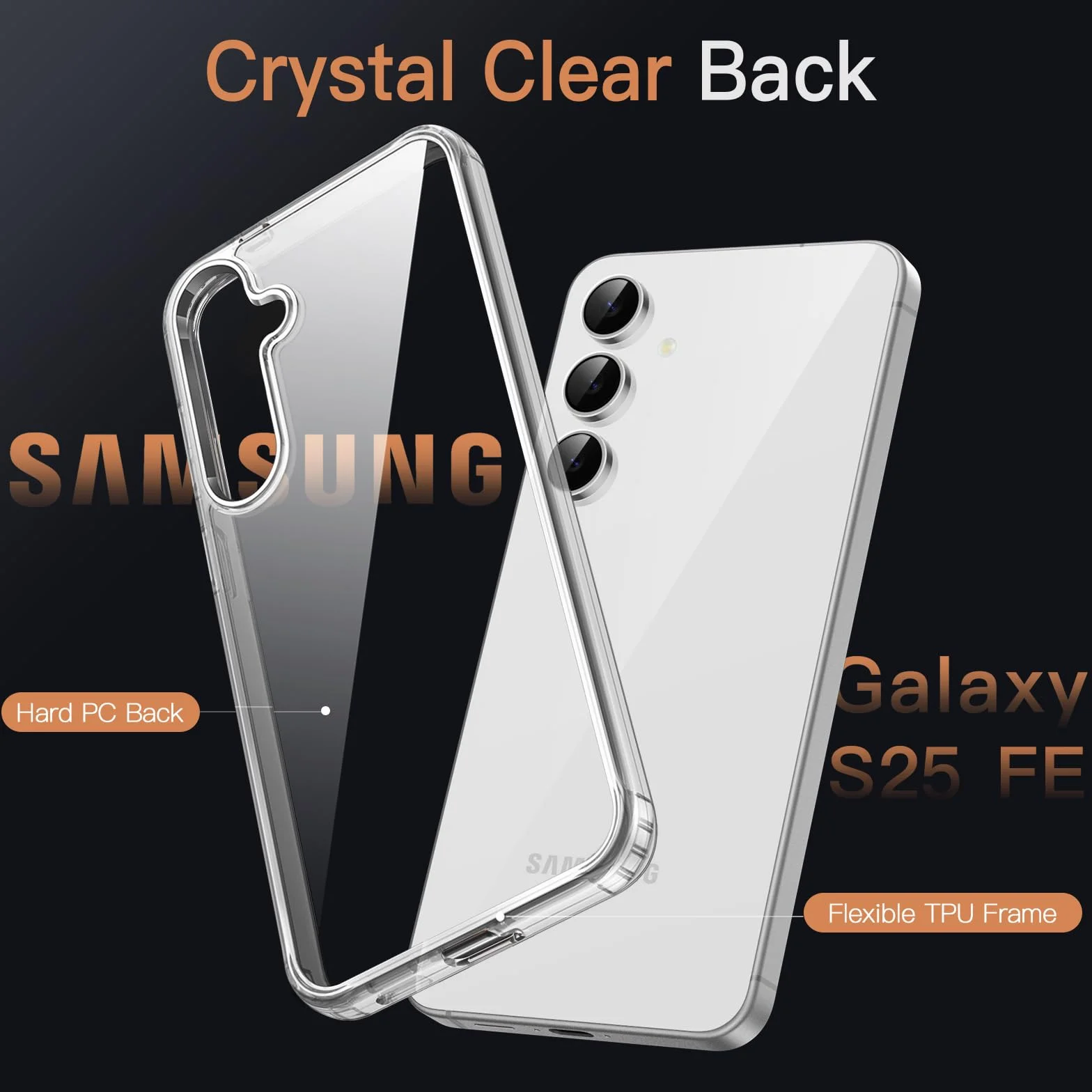JETech Etui do Samsung Galaxy S25 FE, Odporne na Wstrząsy, Twardy PC Tył, Przezroczyste