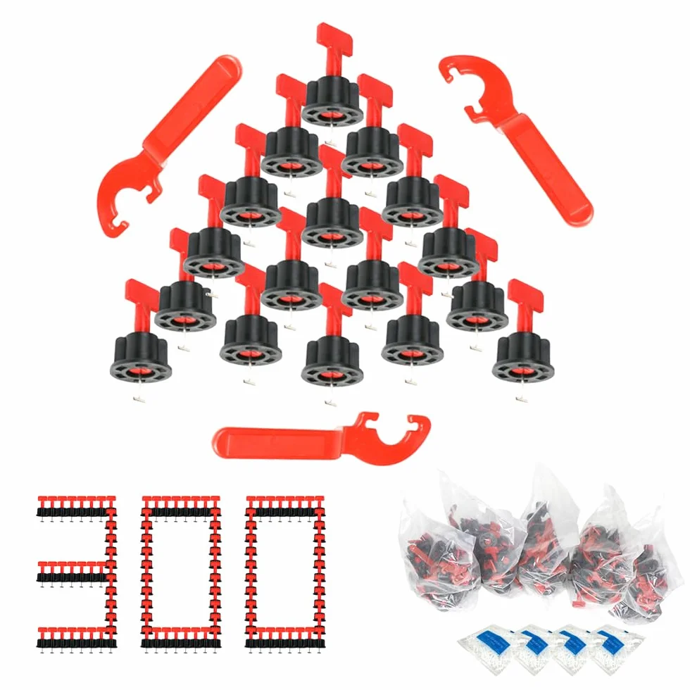 System poziomowania płytek 1/40.6 cm, 300 szt. niwelatorów płytek, 2000 szt. podkładek dystansowych do płytek i 6 specjalnych kluczy, system poziomowania płytek do montażu kamienia