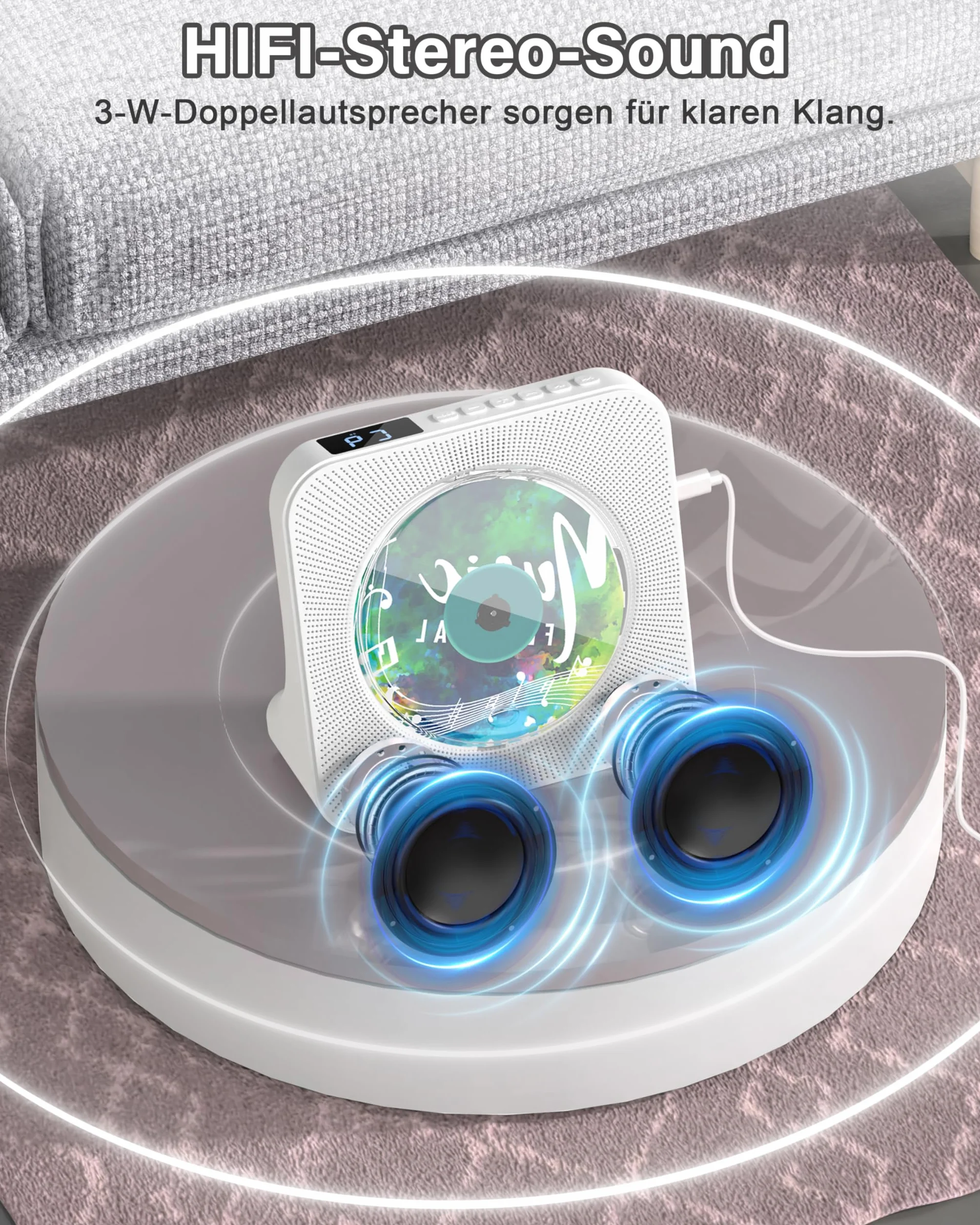 Przenośny odtwarzacz CD z Bluetooth 5.0, Greadio stacjonarny odtwarzacz CD do domu, odtwarzacz muzyczny CD z głośnikami, pilot zdalnego sterowania, osłona przeciwpyłowa, radio FM, wyświetlacz LCD, AUX