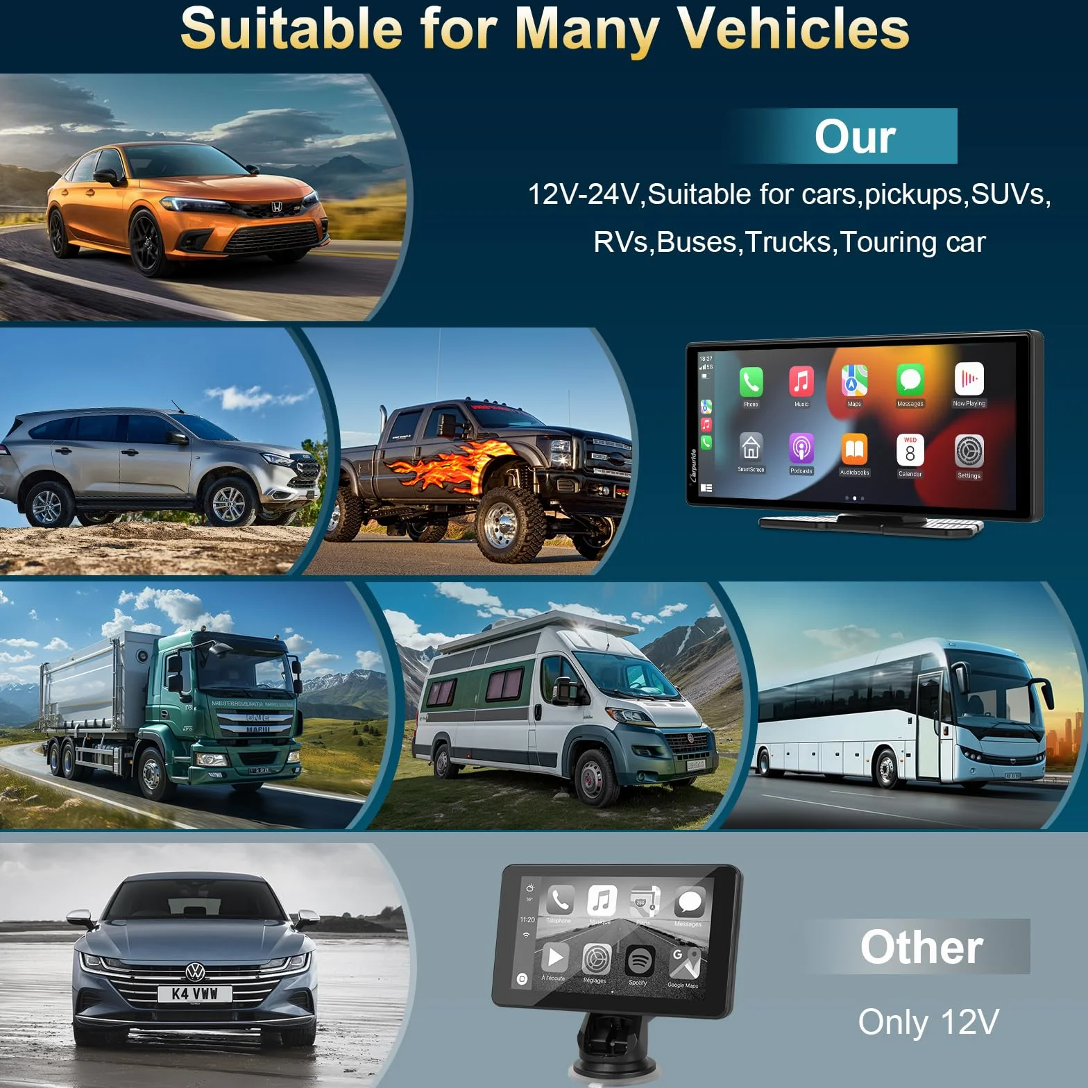 Carpuride C92 Bezprzewodowe radio samochodowe 9,3" ekran dotykowy CarPlay Android Auto Bluetooth