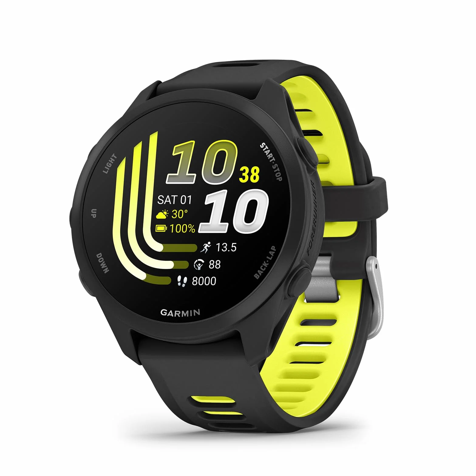 Garmin Forerunner 170 Smartwatch Do Biegania GPS, 43mm, AMOLED, Do 10 Dni Pracy Baterii, Black/Amp Yellow