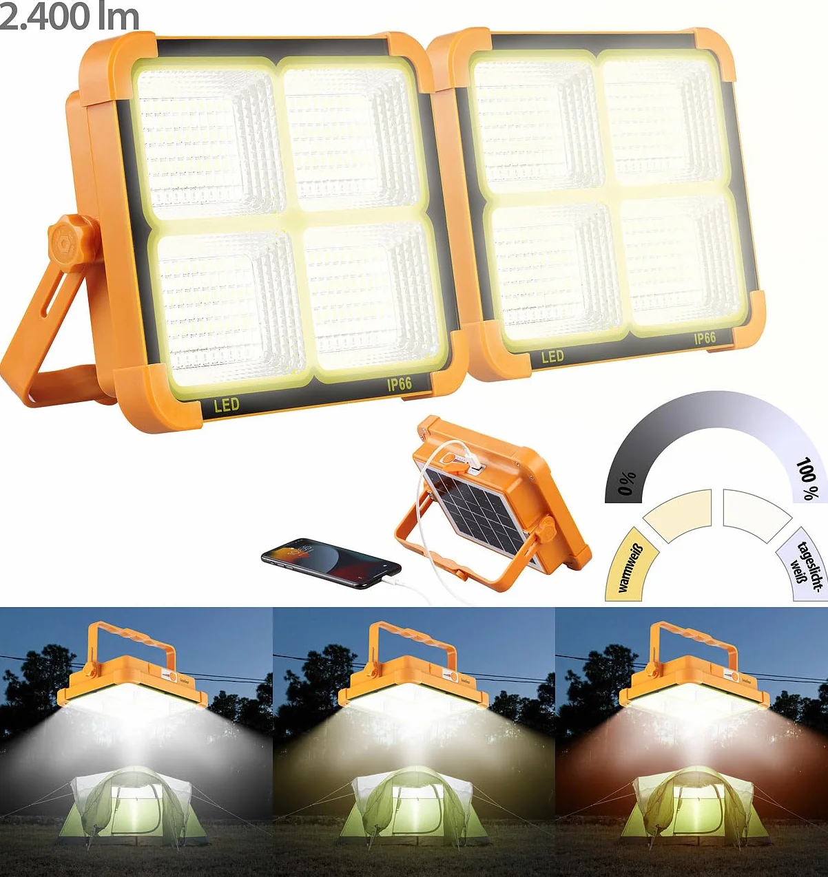 Luminea Reflektor budowlany LED, akumulator, 2392 lm, możliwość ściemniania, CCT (akumulatorowy reflektor budowlany USB)