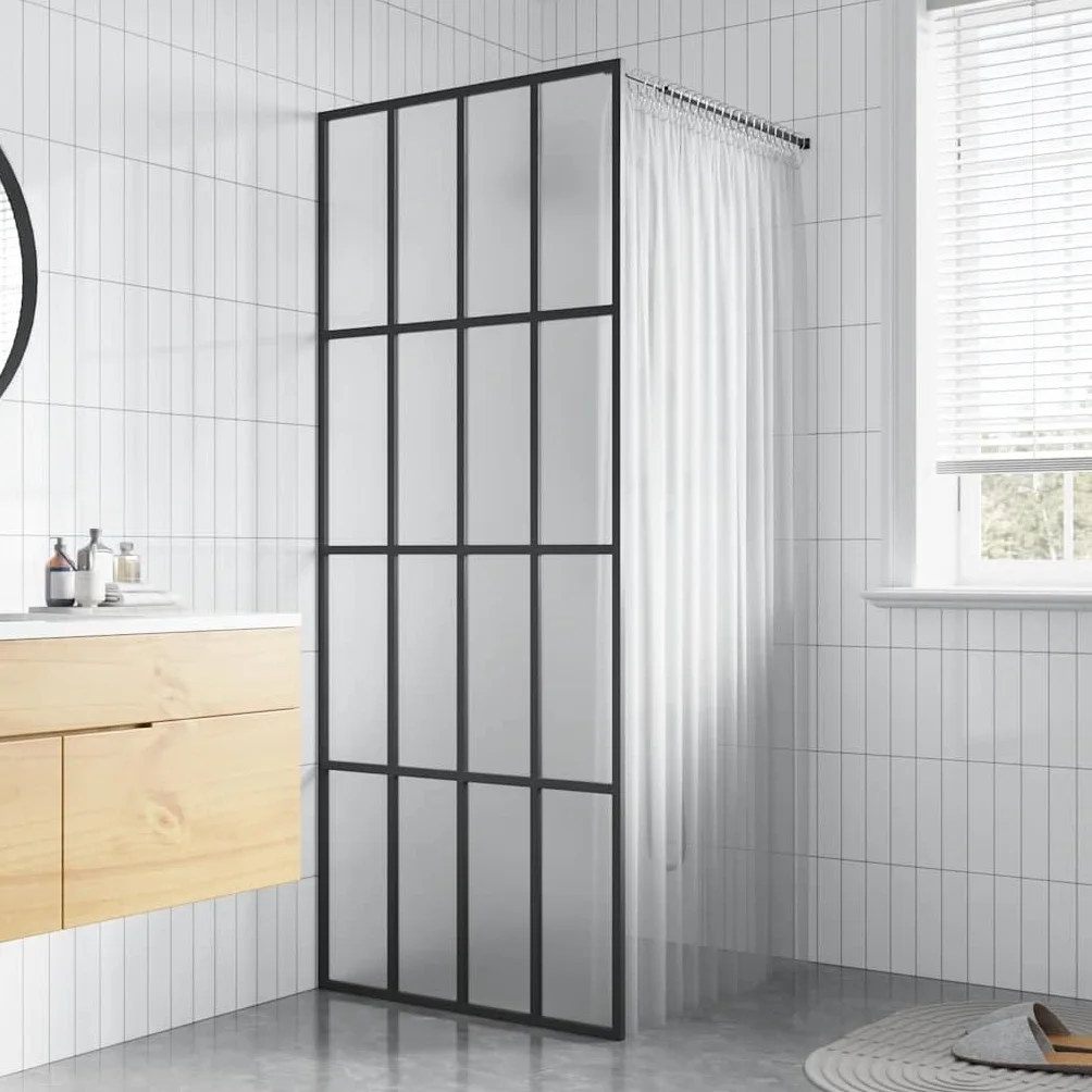 Ścianka prysznicowa z 4 szklanymi elementami i szkłem bezpiecznym 5 mm, regulowana kabina prysznicowa z aluminiową ramą i paskami poprzecznymi do kabiny prysznicowej Walk-in 80 x 195 cm