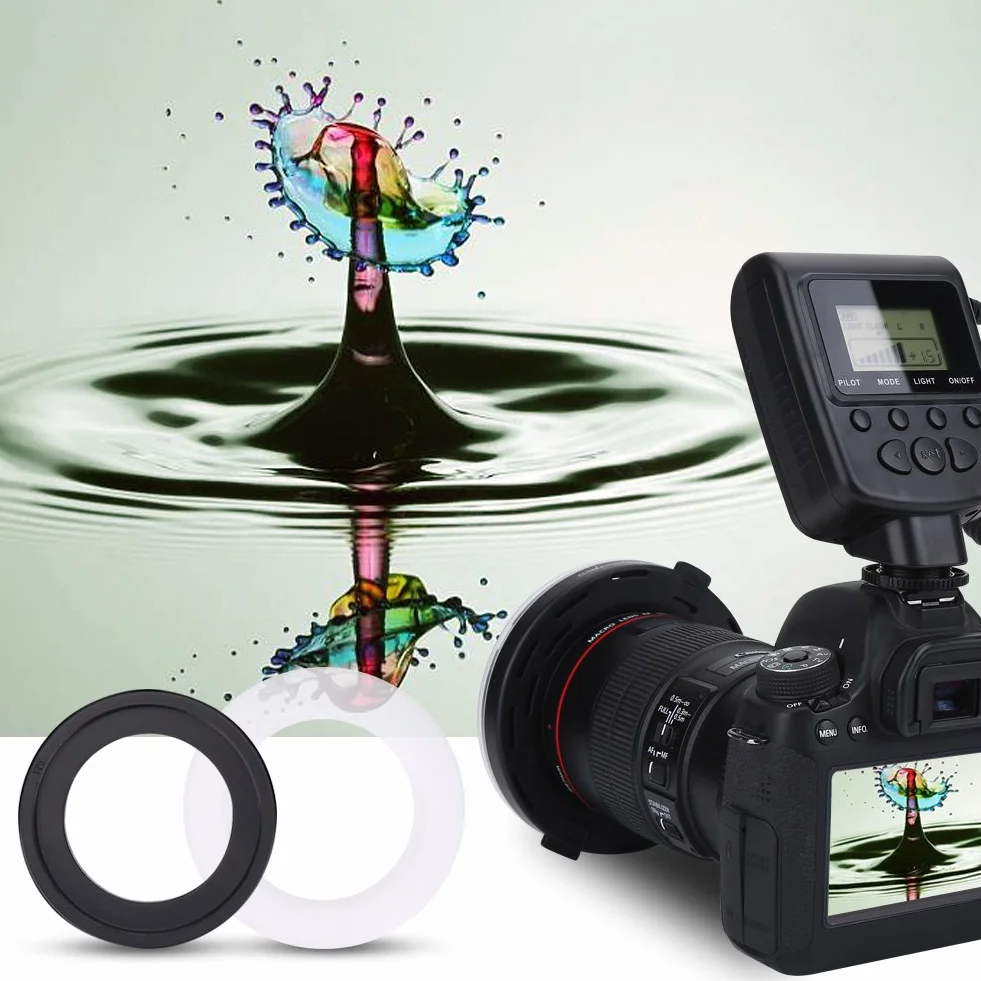 Tangxi Światło pierścieniowe LED, lampy studyjne, zestaw oświetlenia kamery z 4 filtrami i 8 adapterami pierścieniowymi do Canon, do do Pentax dla