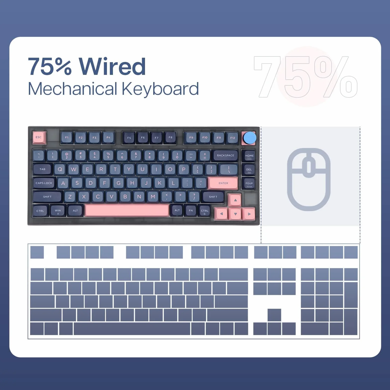 EPOMAKER SKYLOONG GK75 Lite przewodowa programowalna klawiatura z mocowaniem uszczelniającym i pokrętłem do Windows/Mac