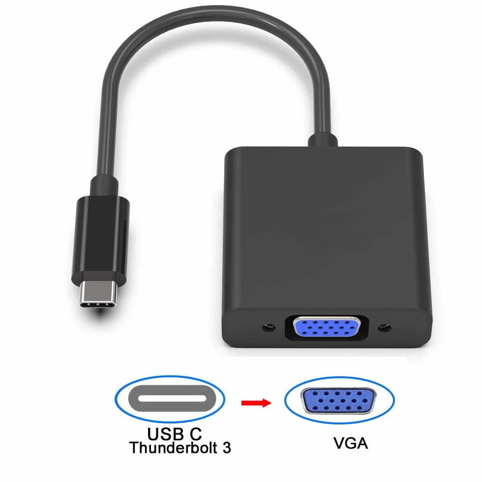 MMOBIEL USB Type C Thunderbolt 3 do VGA Adapter Mężczyzna do żeńskiej 1080p HDTV HDMI Kompatybilny z MacBook 2019-2016 PC Laptop Notebook Projector Monitors czarny