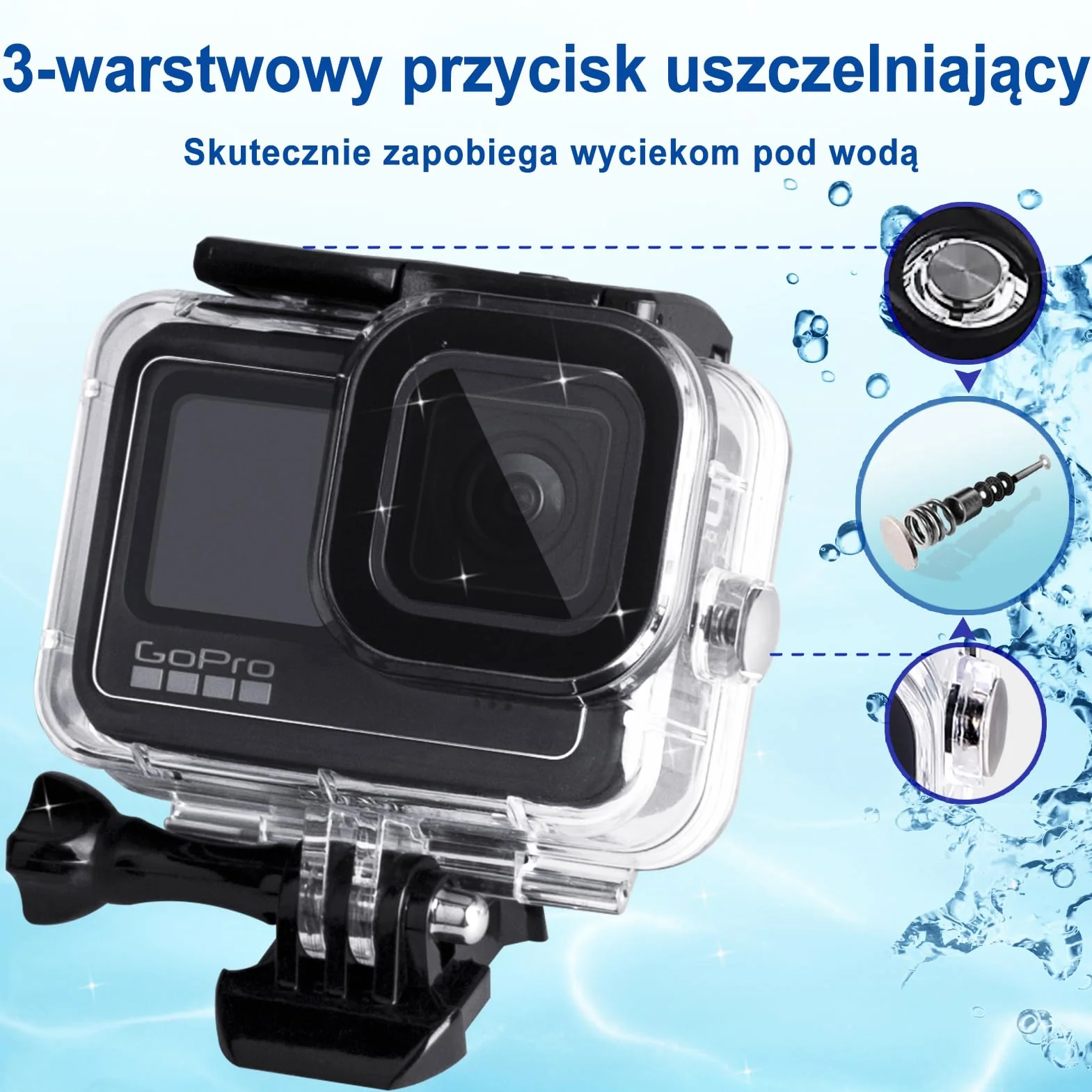 REDTRON Wodoodporna obudowa do GoPro 9 10 11 12 13, obudowa ochronna do nurkowania 60M do kamery akcji Gopro 9 10 11 12 13, podwodna wodoodporna obudowa ochronna z mocowaniem do szybkiego zwalniania