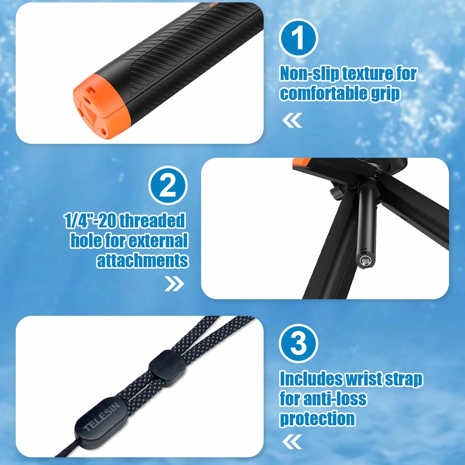 Uchwyt ręczny 4 w 1 wodoodporny przedłużalny monopod do selfie, kompatybilny z GoPro Hero 13~3, DJI Action 5 Pro, Insta360