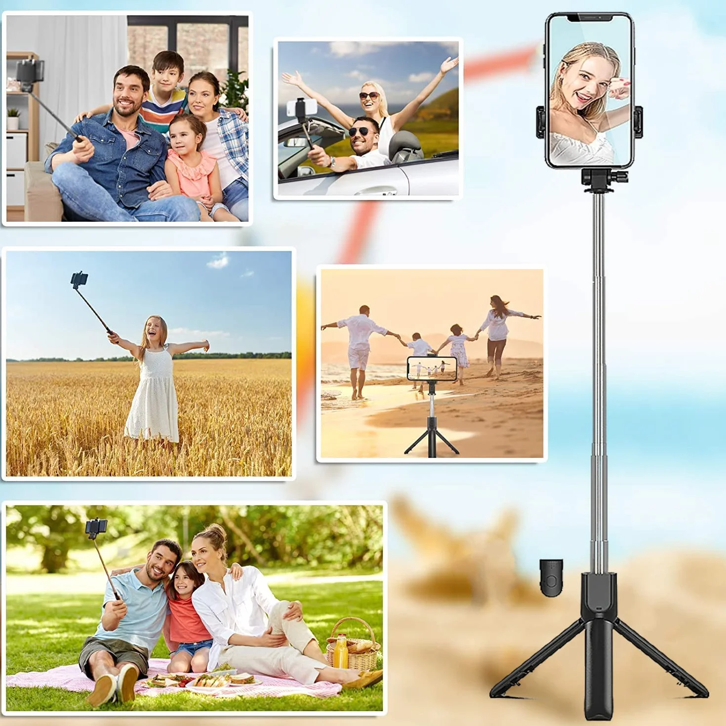 Bezprzewodowy Kij do Selfie Bluetooth Selfie Stick z Pilotem Zdalnego Sterowania, Składany Statyw