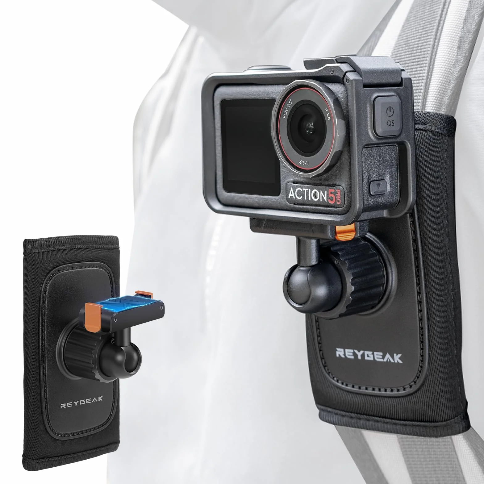 REYGEAK Uchwyt na ramię do plecaka DJI OSMO Action 5 Pro/Action 4/Action 3, z regulowaną wyściółką na ramię, system mocowania paska