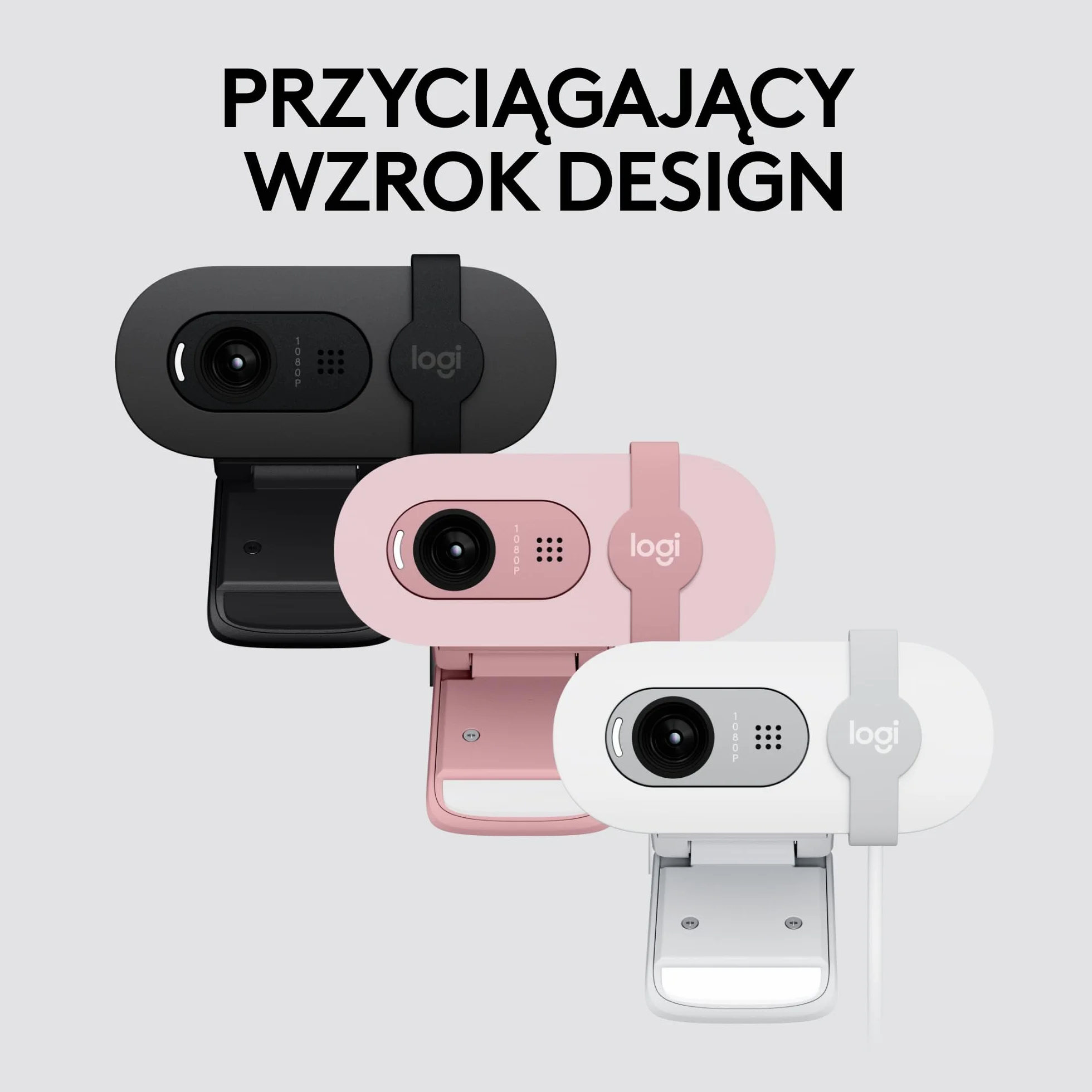 Logitech Brio 100 Full HD Kamera do spotkań, automatyczny balans światła, wbudowany mikrofon, USB-A, Róża