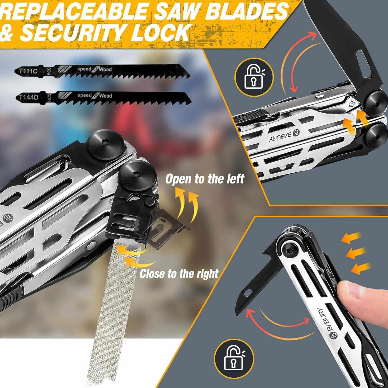 Geschenk für Männer, BIBURY Multitools, Outdoor Multi Tool Faltbare Zange mit Verbesserter Schere & Schraubendreher, Edelstahl Multitools mit Nylontasche, Weihnachtsgeschenke für Papa