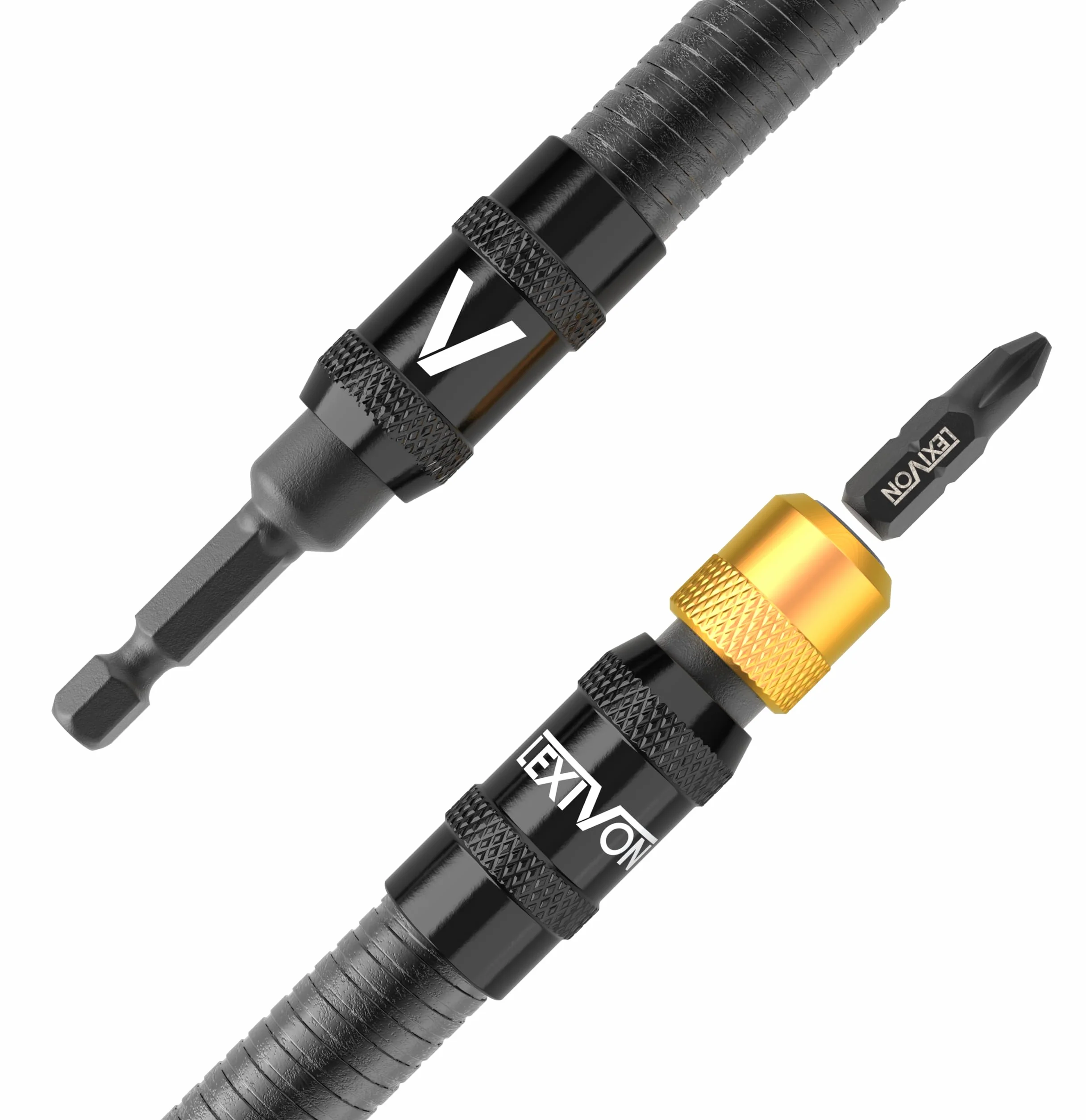 LEXIVON Uchwyt na wiertło, elastyczna przedłużka 30 cm, szybkozłączka z trzpieniem sześciokątnym 1/4″, do 3600 obr./min, gwarantowana wysoka wydajność (LX-501)