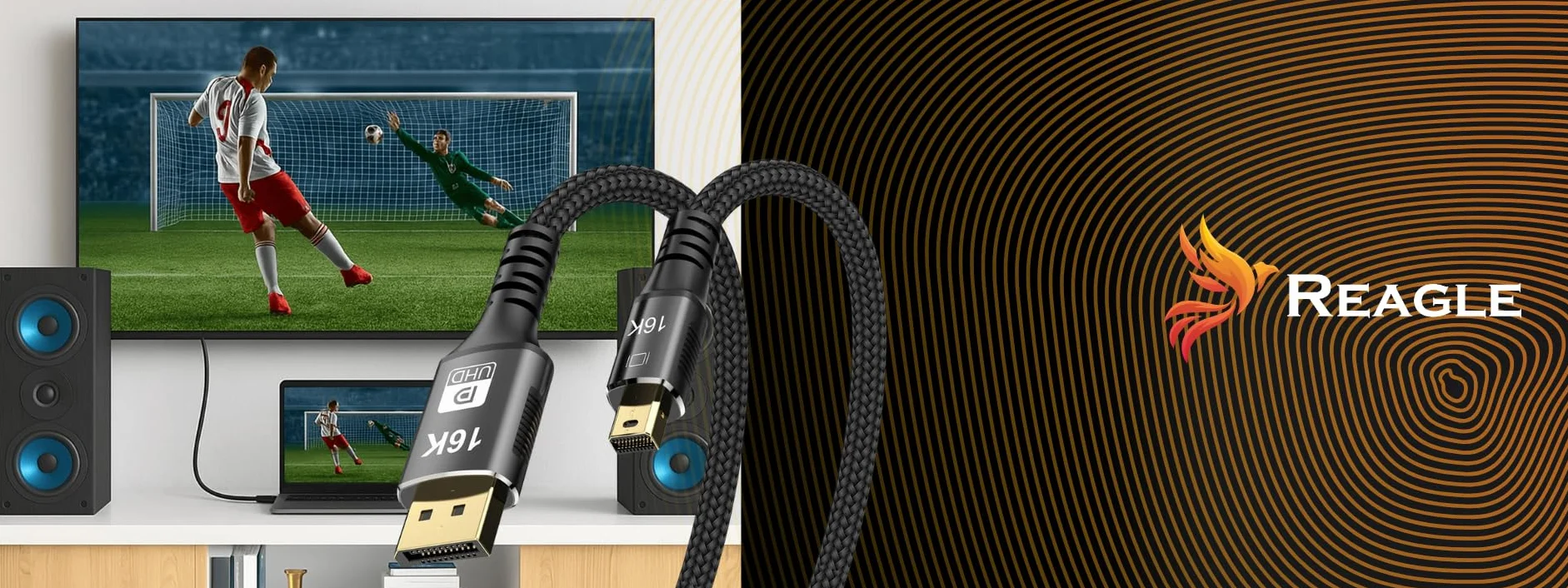 Reagle Kabel Mini DisplayPort DP 2.1 PRO 16K 4K 144 Hz 3M Oplot Nylonowy Pozłacany Wtyk