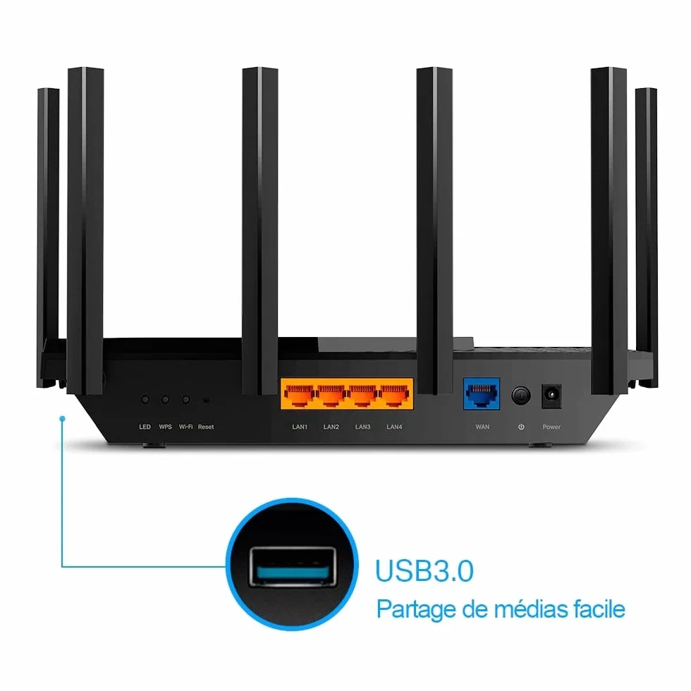 TP-Link Archer AX73 Router WiFi 6 – AX5400 Dwuzakresowy (5 GHz 4804 Mb/s + 2.4 GHz 574 Mb/s), MU-MIMO, OFDMA, 6 Anten, HomeShield, USB 3.0, Porty Gigabitowe