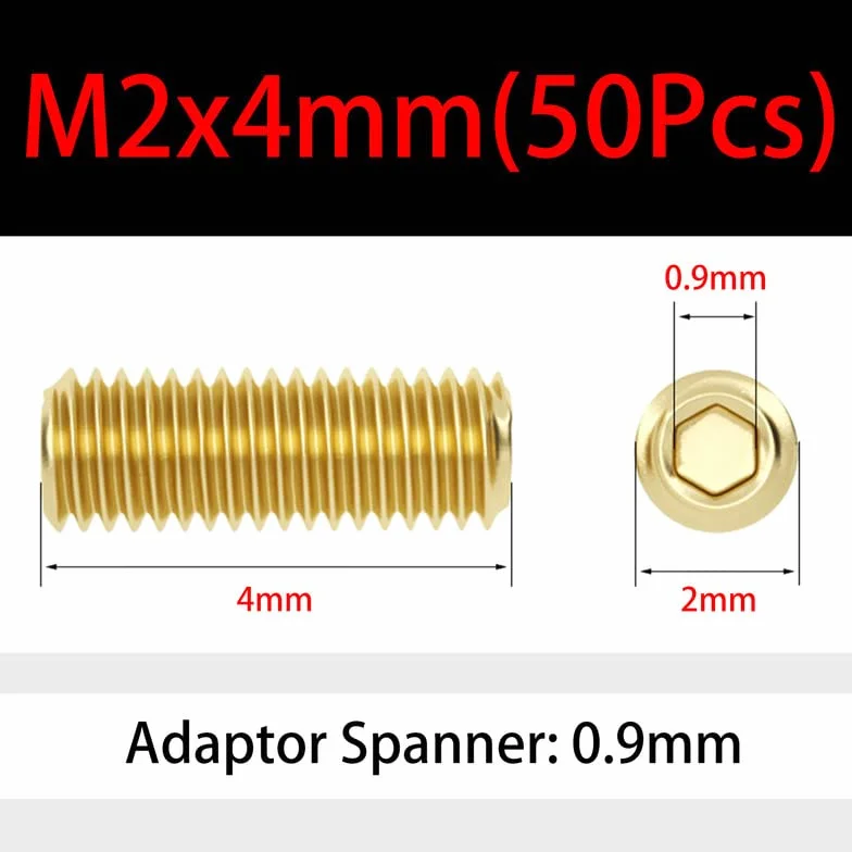M2 x 4mm 50 Pcs Nasadka gniazda Śruby dociskowe Mosiądz Gniazdo sześciokątne Wkręty Bezgłowy Allen Pokrętło