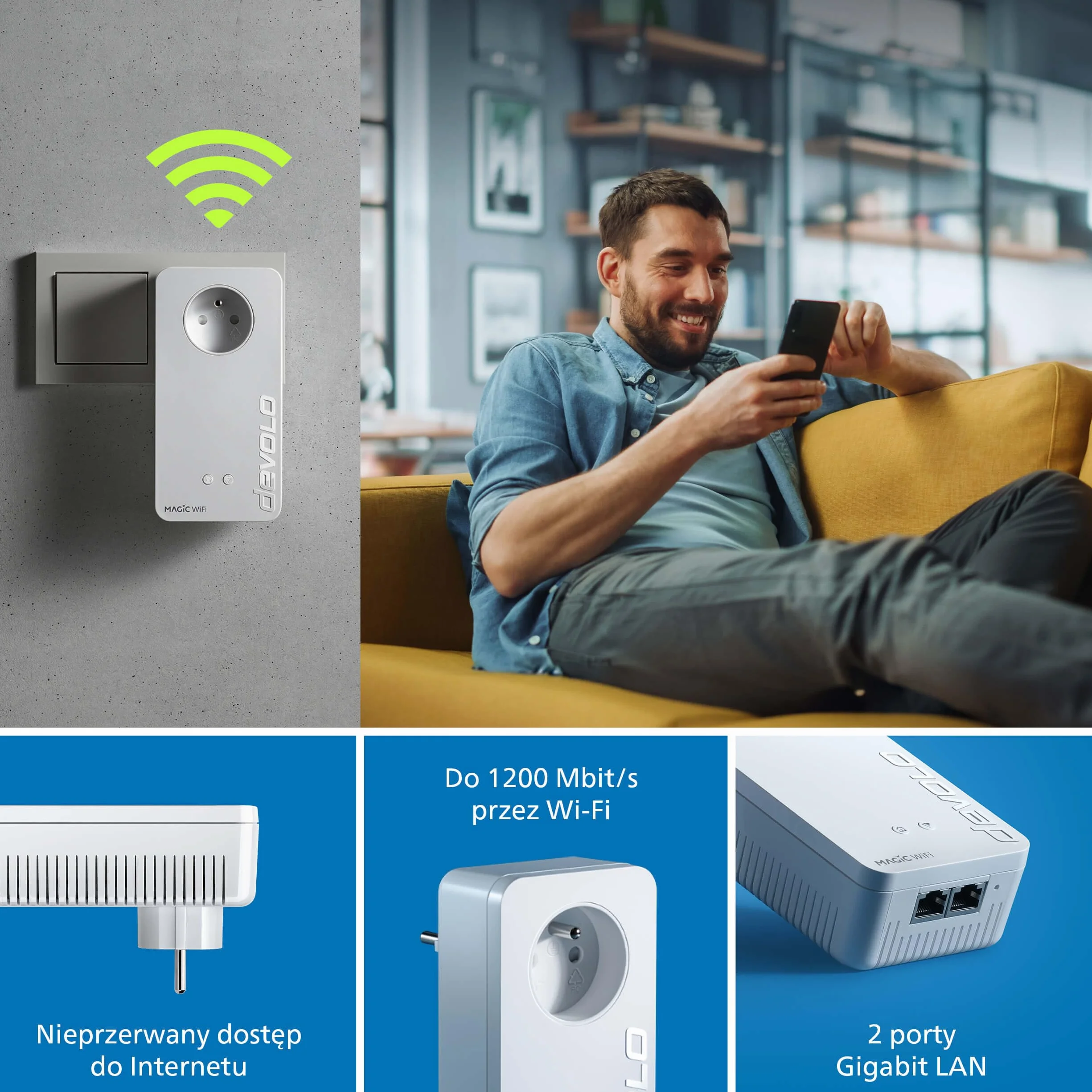 devolo Magic 2 WiFi next Starter Kit Powerline Wi-Fi 2400 Mbit/s adapter gniazdkowy Gigabit LAN biały