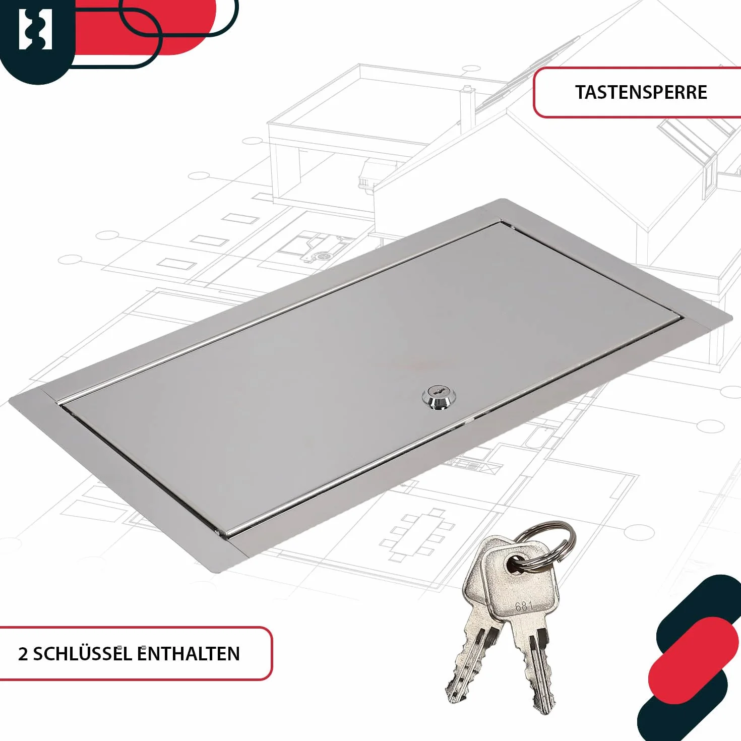 KOTARBAU® Drzwiczki Rewizyjne na Klucz - 30 X 60 CM - Drzwiczki Rewizyjne z Zamkiem - Stal Nierdzewna - Metalowe - Srebrne