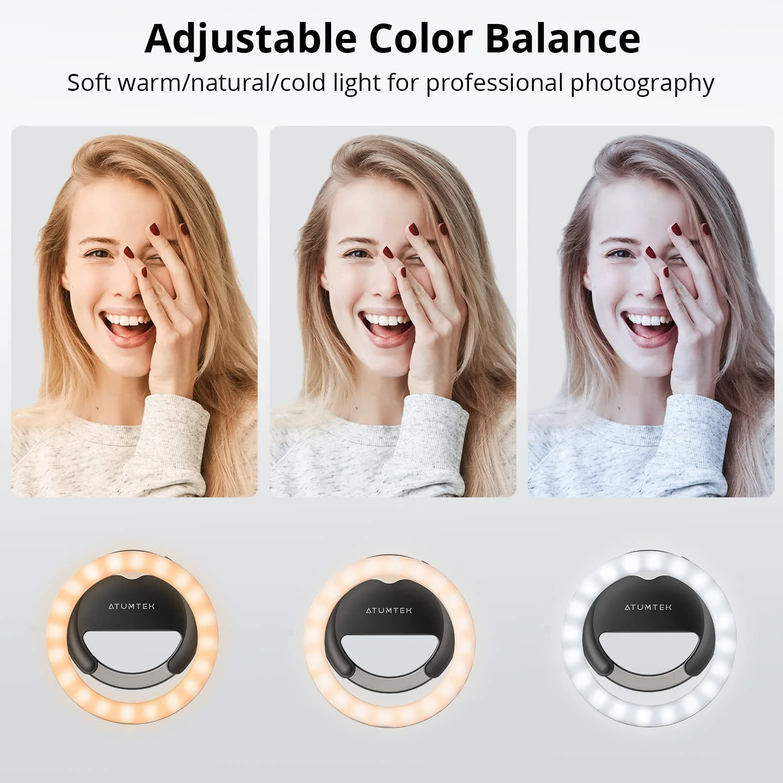 ATUMTEK Pierścień świetlny do telefonu Selfie Ring Light 40 LED z akumulatorem