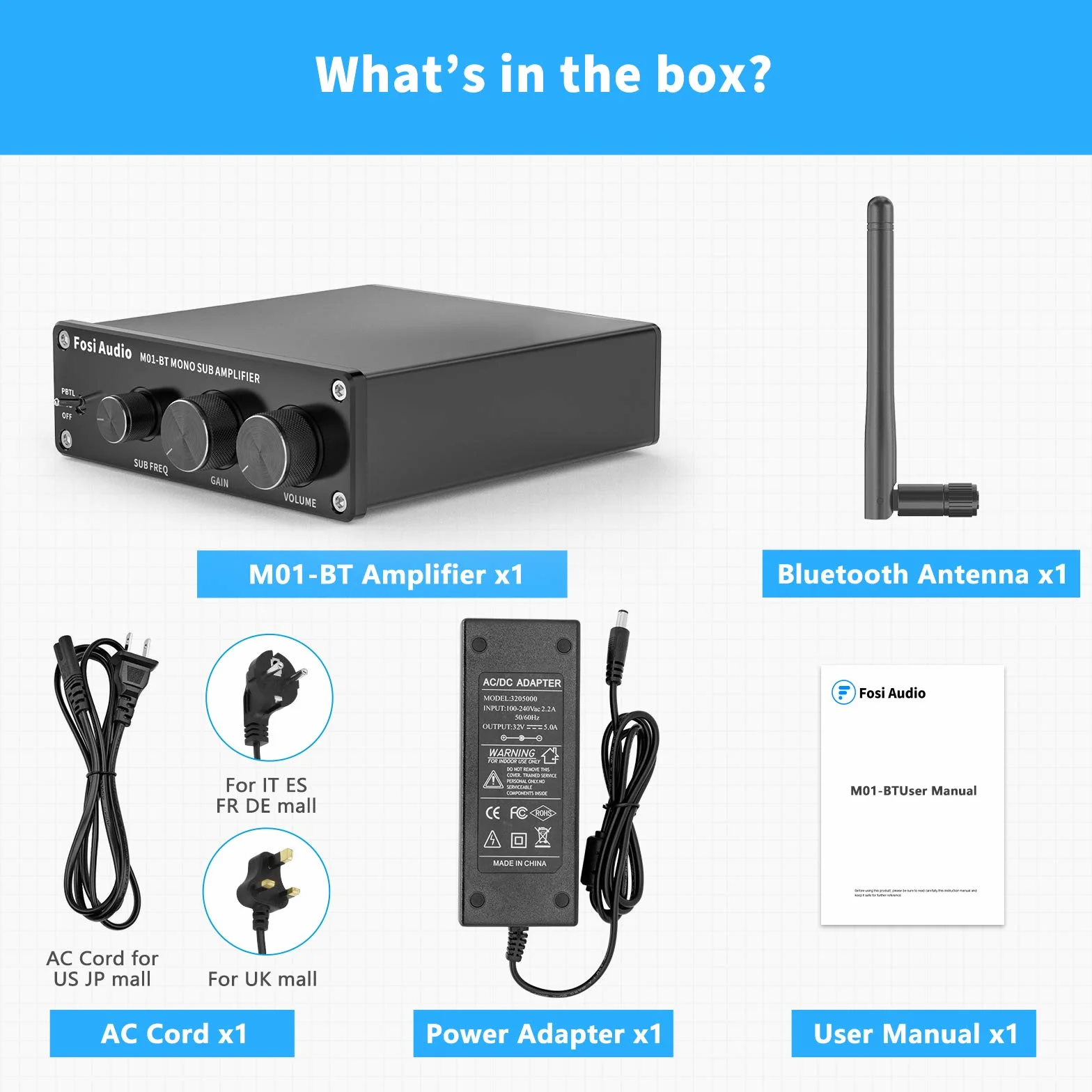 Fosi Audio M01-BT Bluetooth 5.0 300 W subwoofer wzmacniacz mono do pasywnego subwoofera