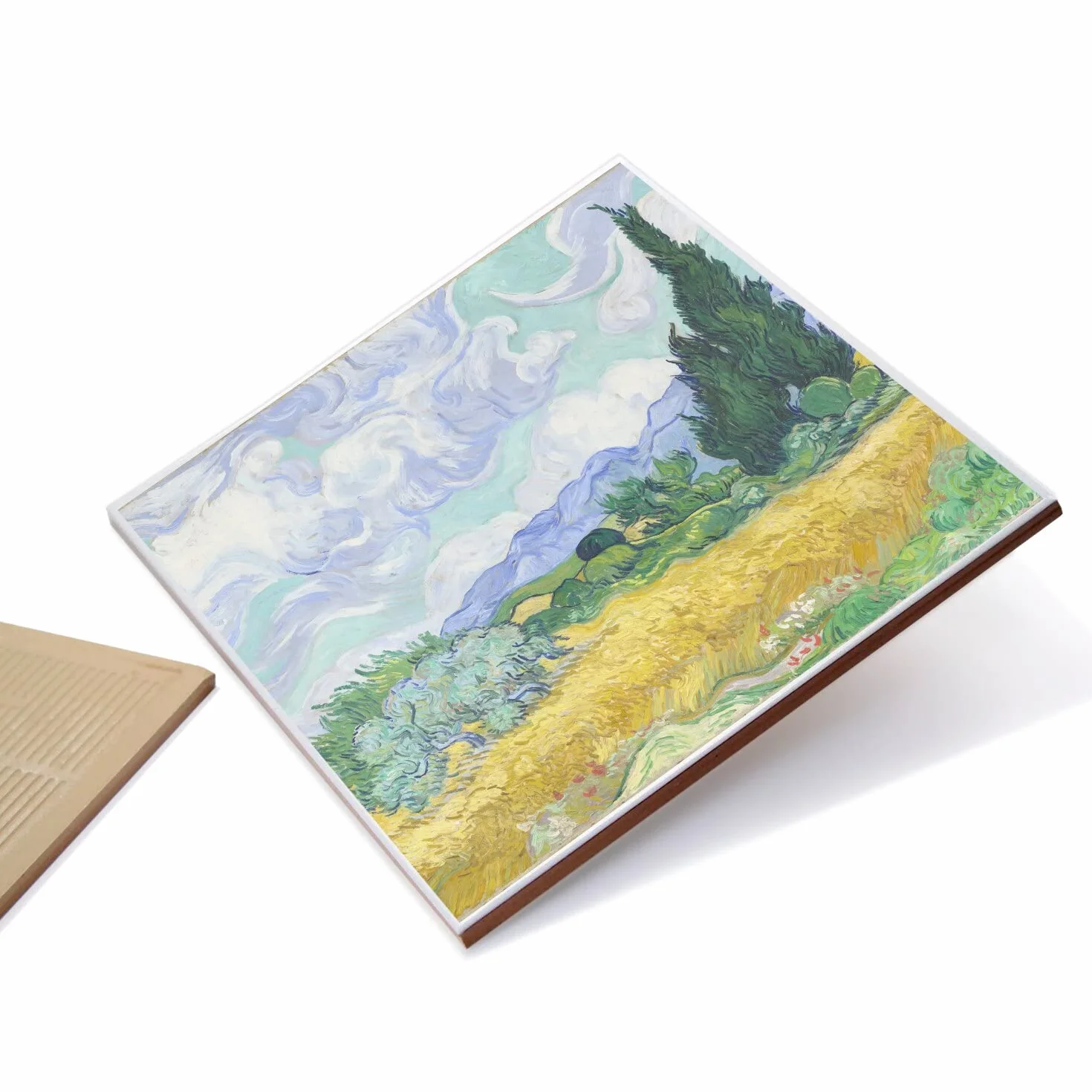 Fantastyczna Ceramiczna Płytka dekoracyjna 10,8 x 10,8 cm - Vincent van Gogh Pole pszenicy z cyprysami 1889 Saint-Rémy