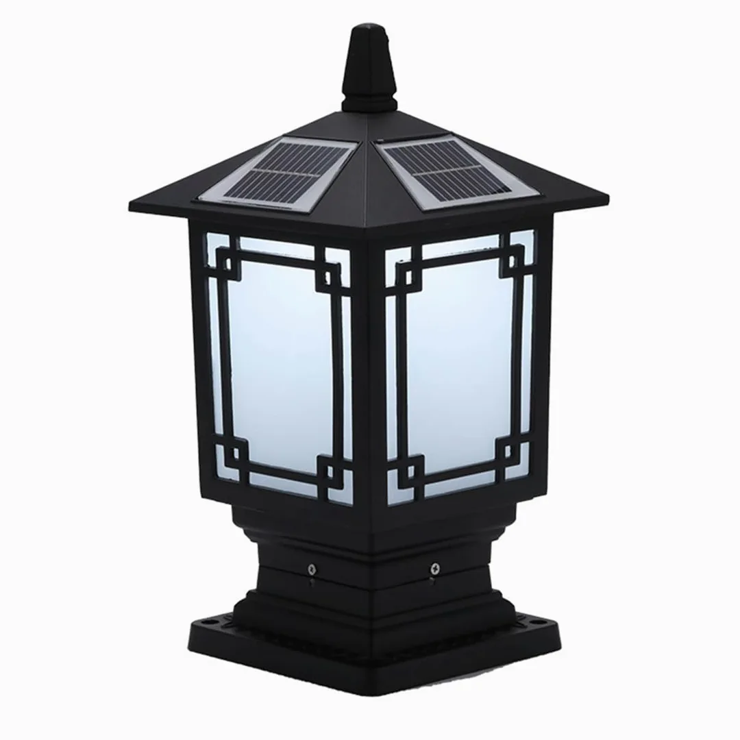 Lampa solarna LED kolumna czołowa chiński ogród solarne ogrodzenie słupek światła wodoodporna trawnik filar latarnia czarna klasyczna lampa krajobrazowa na zewnątrz ogrodzenie pokładowe willa