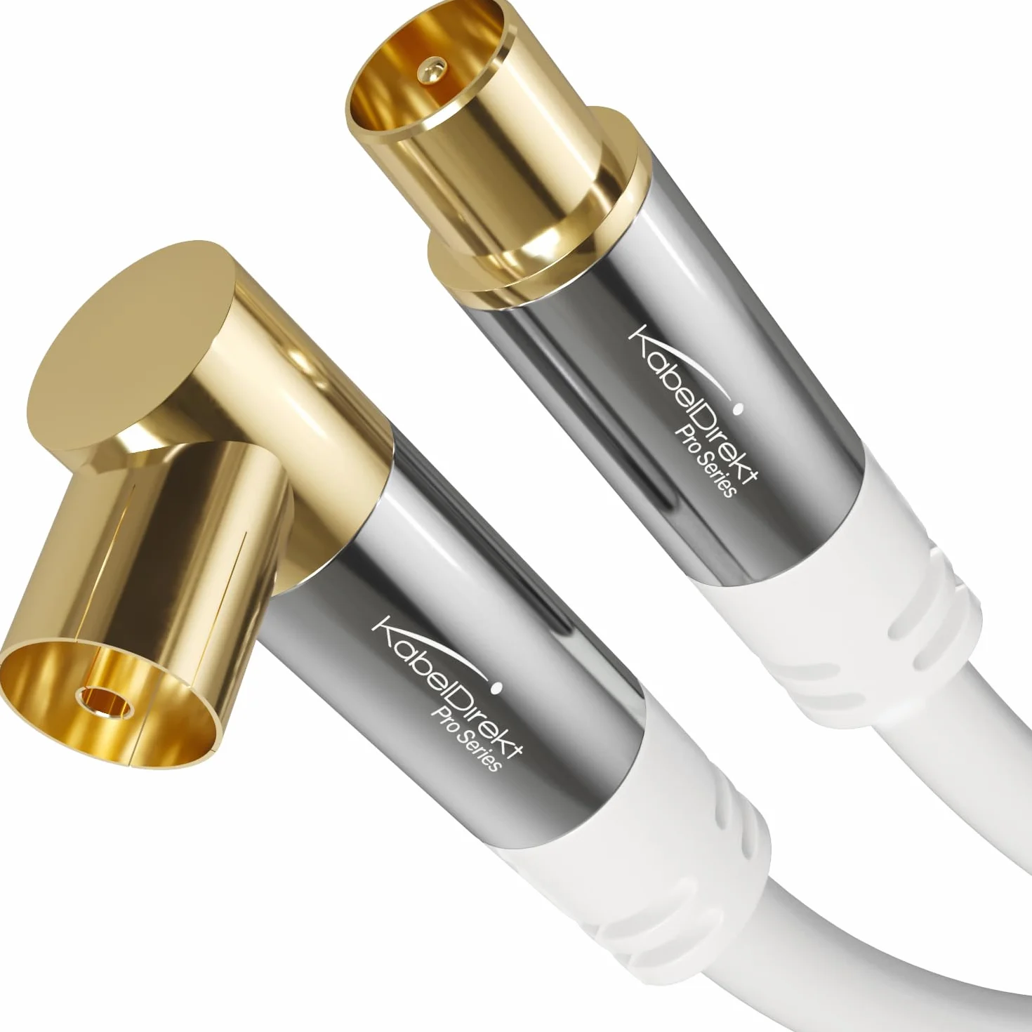 KabelDirekt – Kabel Antenowy 4K, koncentryczny – 90° kątowy/prosty – 1,5 m – Kabel TV cyfrowy/analogowy – Dostępny w 0,5-20 m (Kątowe gniazdo/prosty wtyk, do DVB-C/DVB-T/DVB-S, biały)