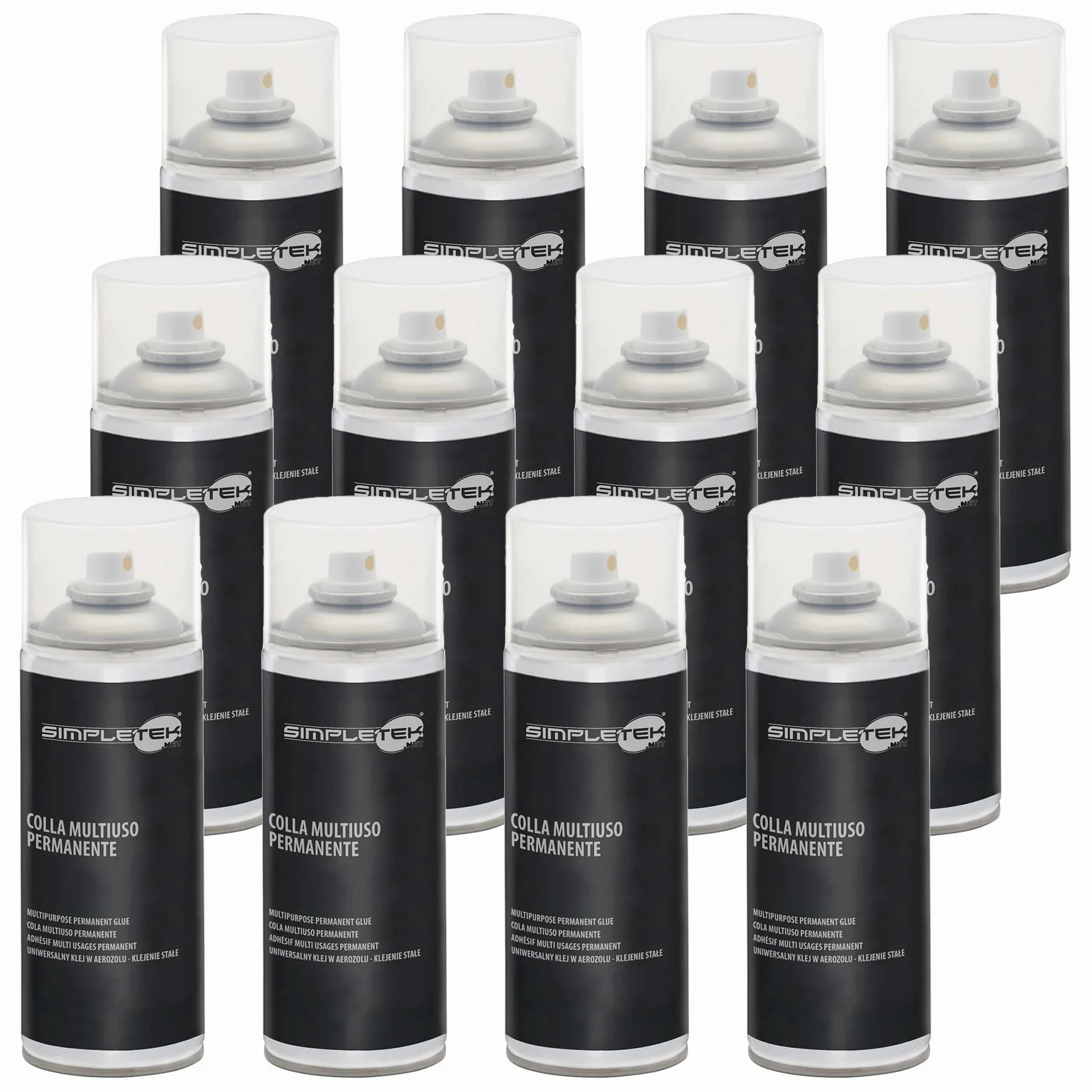 SIMPLETEK 12 x uniwersalny klej w sprayu, trwały uniwersalny klej 400 ml, idealny do drewna, metalu, tworzywa sztucznego i gumy (12 sztuk)