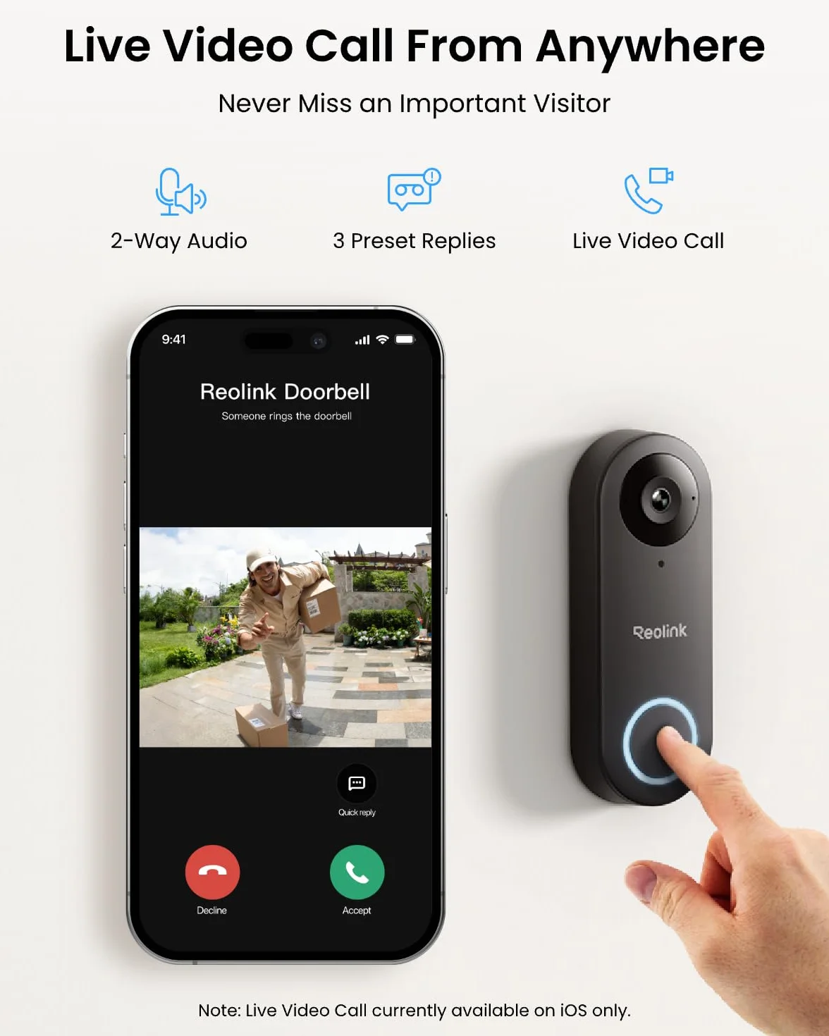 Reolink 5MP Wideodomofon WiFi z Dwukierunkowym Dźwiękiem, WiFi 2,4/5 GHz, Dzwonek Wideo z Inteligentnym Wykrywaniem/Ostrzeganiem Osób, Noktowizorem na Podczerwień, Gniazdem Kart MicroSD