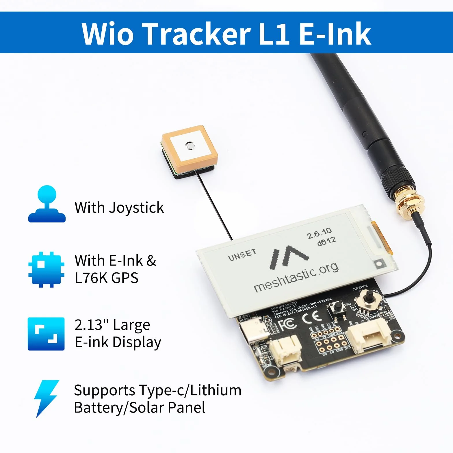 Wio Tracker L1 E-Ink tablica rozwojowa 2,13" SX1262 nRF52840 AR duino Meshtastic LoRa BLE 5 GPS GNSS akumulator typu C ładowanie