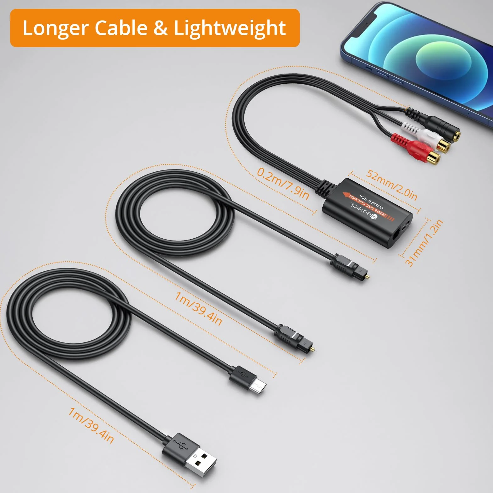 Neoteck Optyczny konwerter audio 192 kHz na RCA 3,5 mm, Toslink na RCA, cyfrowy na analogowy