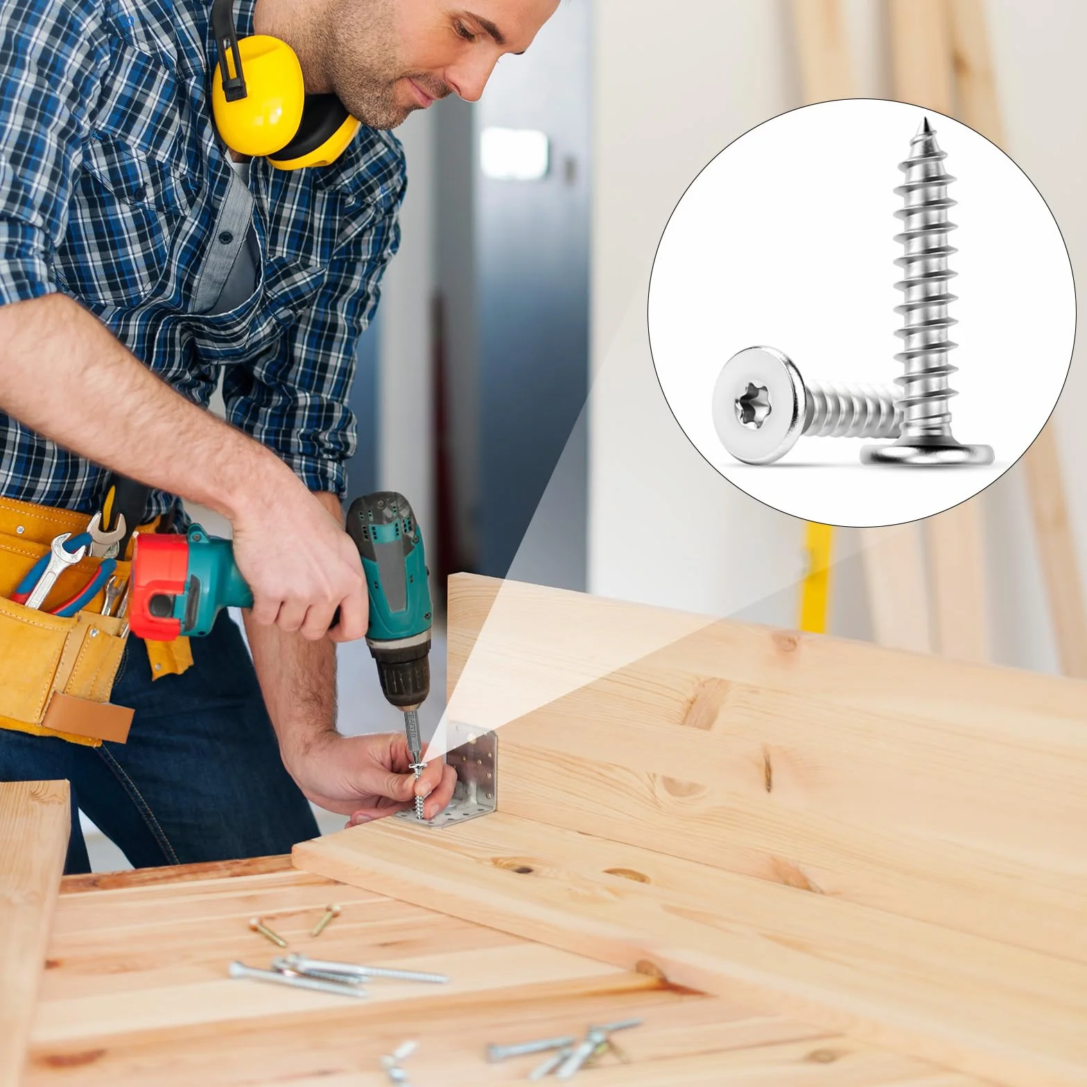 Mbsomnus Wkręty do drewna M5 x 20 mm, stal nierdzewna, 35 sztuk, wkręty samogwintujące Torx, 304, śruby ze stali nierdzewnej, wkręty do drewna, do szafek, podłóg drewnianych, regałów magazynowych